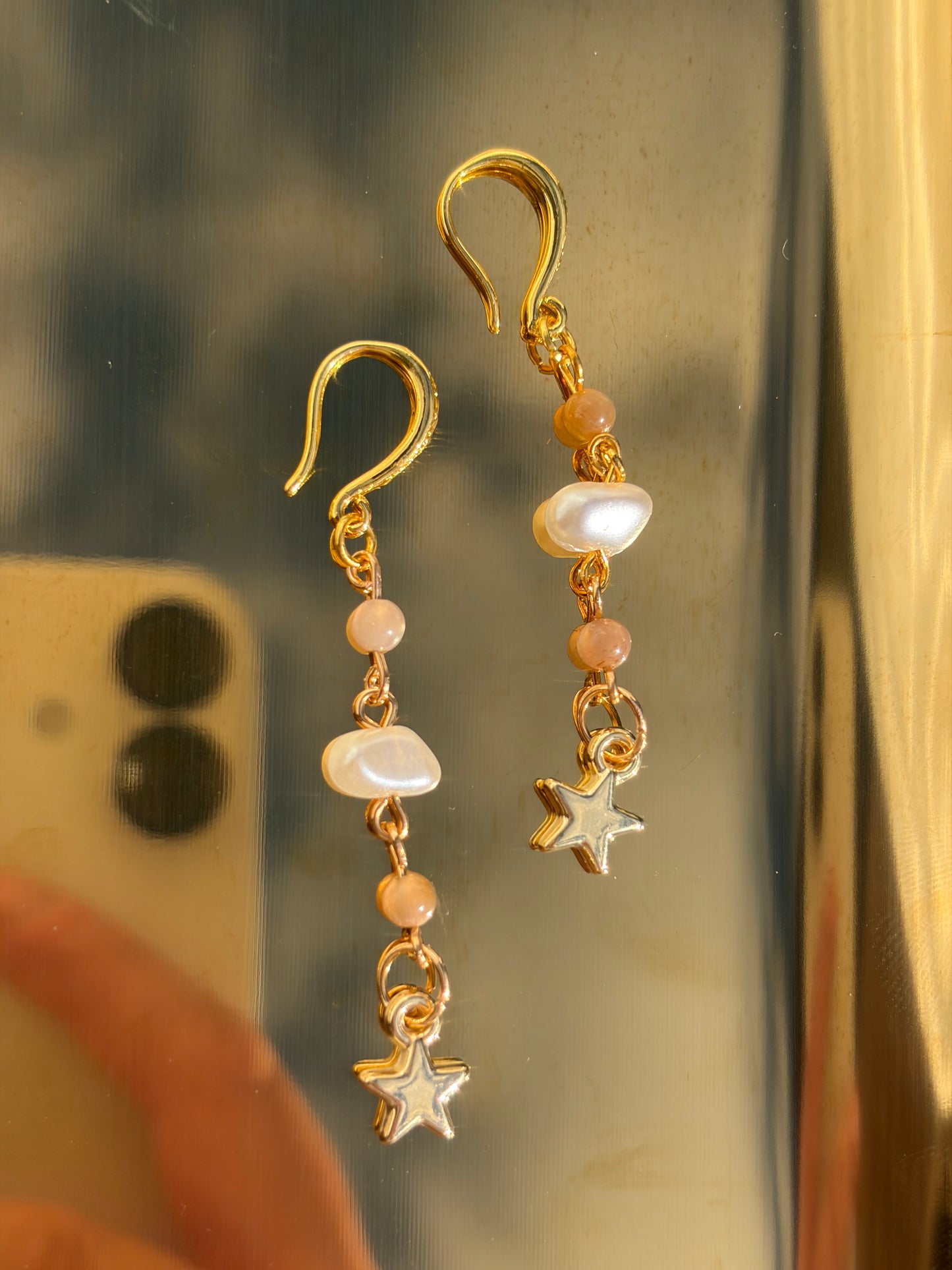 Gold Peach Moonstone Earrings