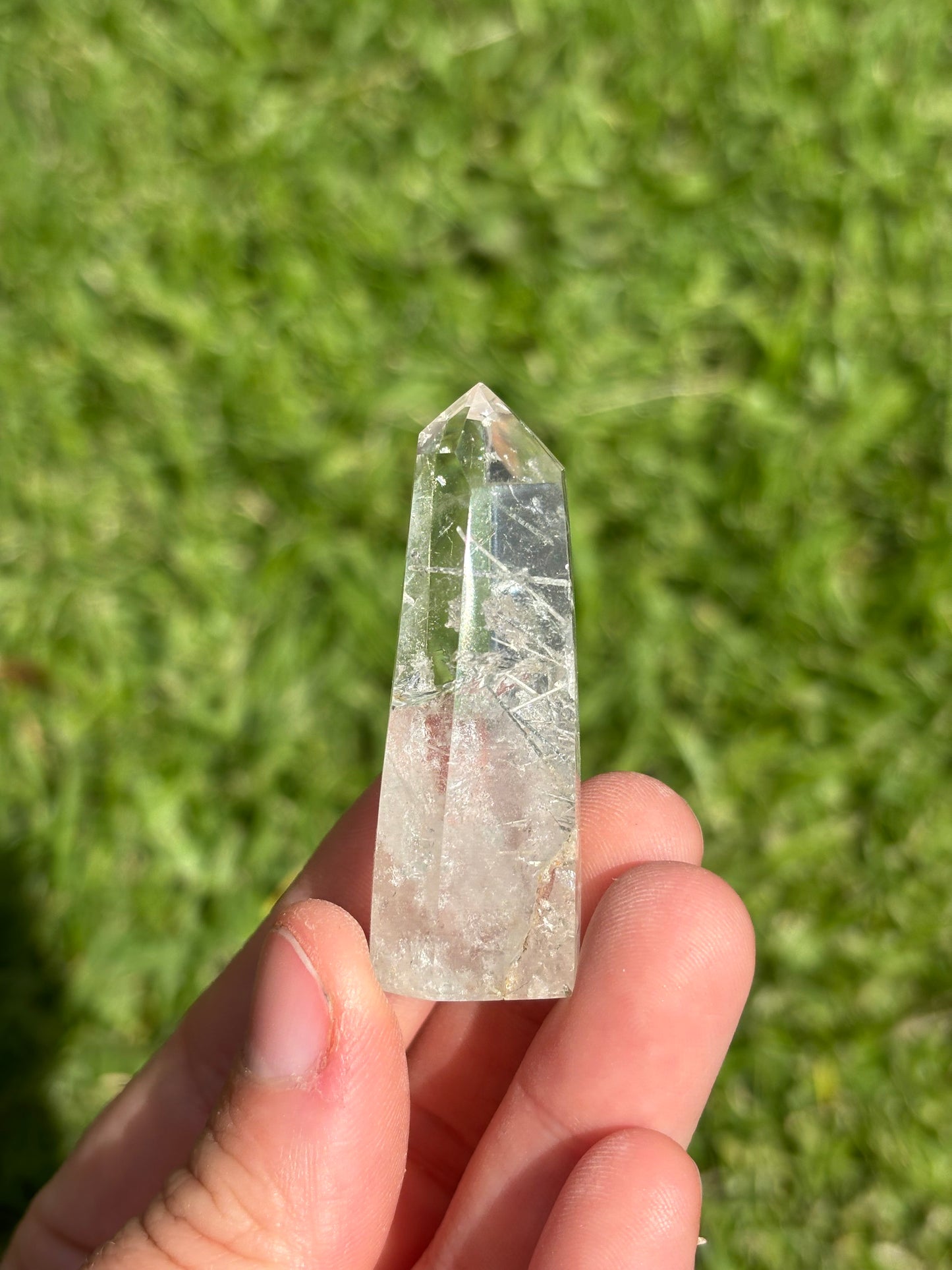 Clear Quartz Point With White Rutile