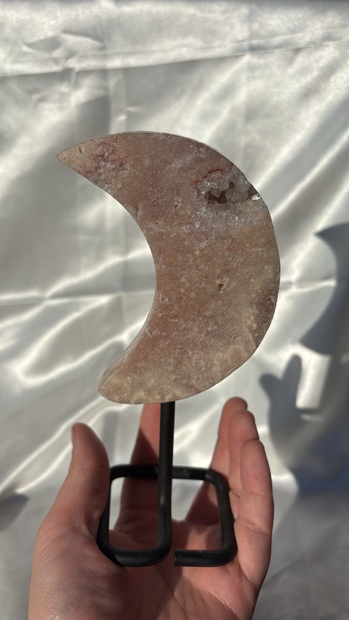 Pink Amethyst Moon On Stand