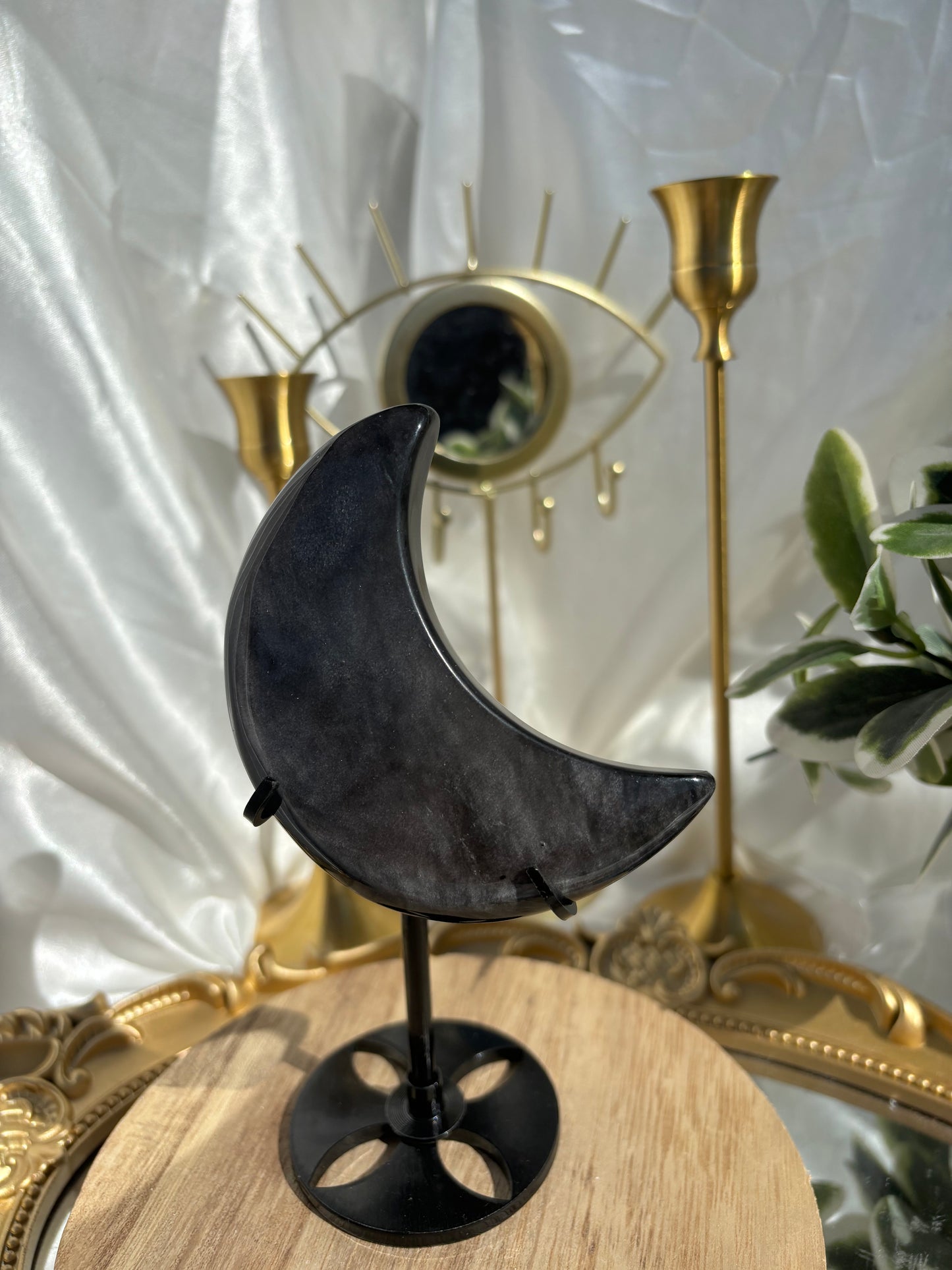 Sliver Sheen Obsidian Moon On Stand