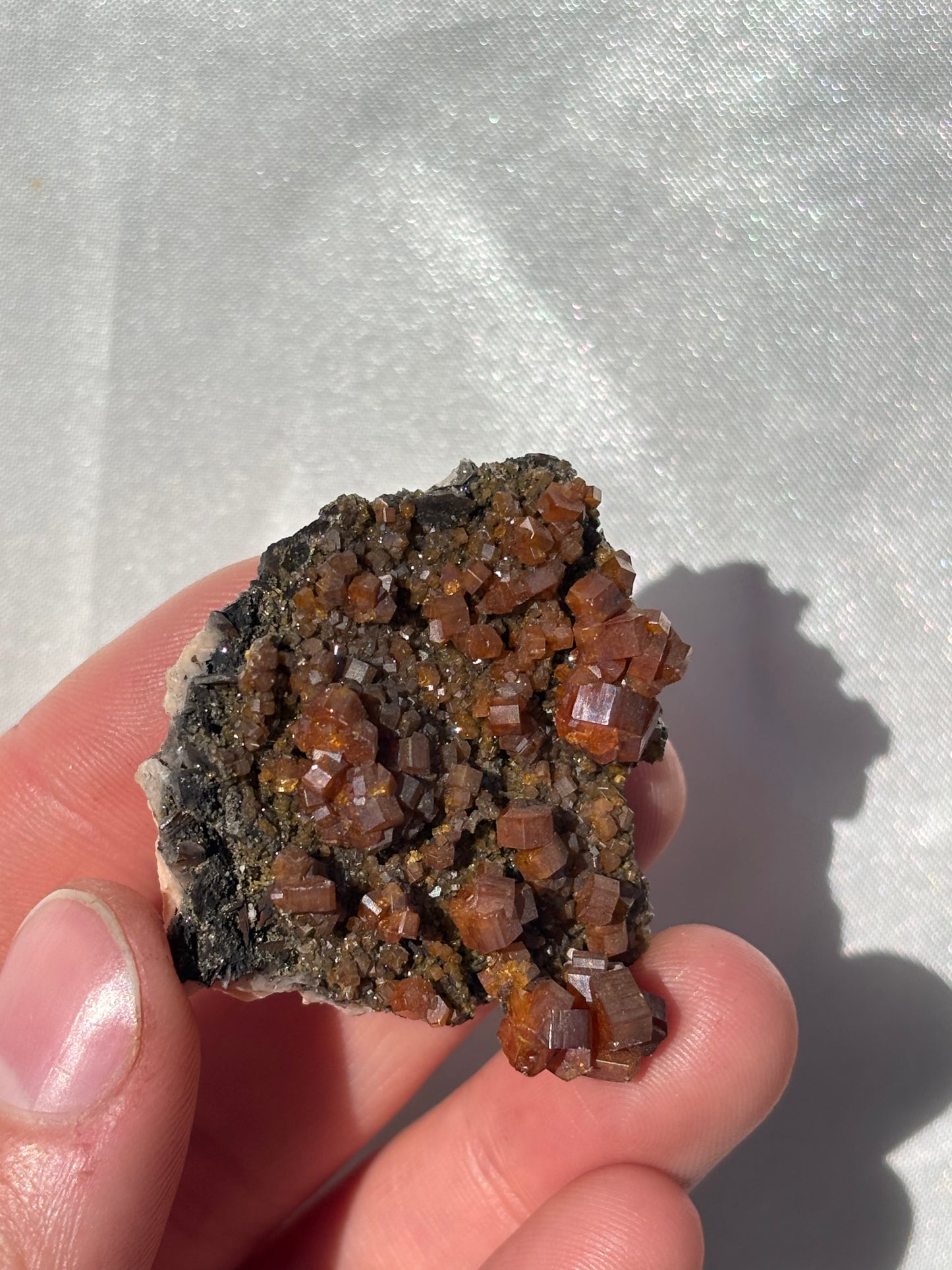 Vanadinite On Black Barite Cluster