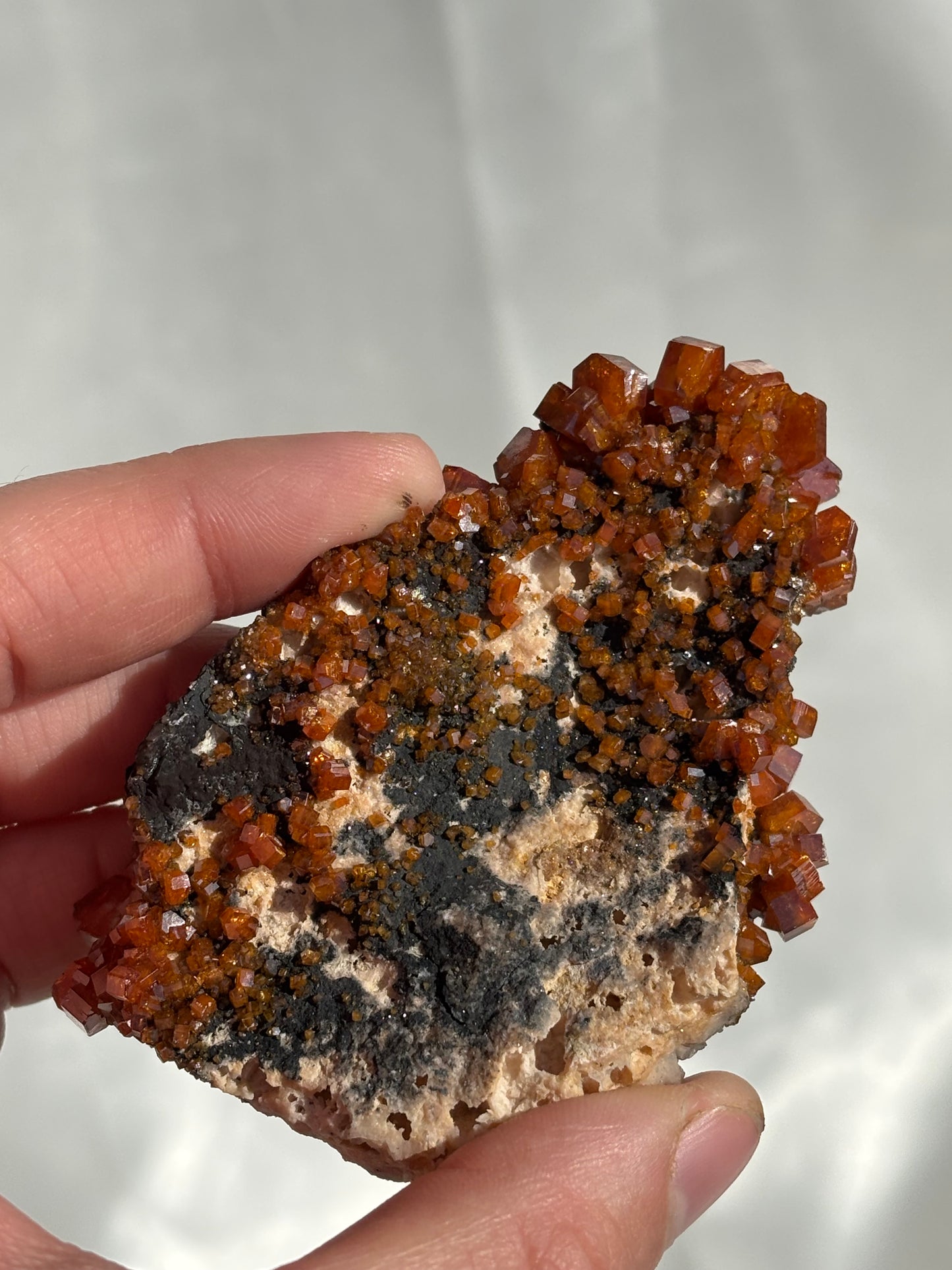 Vanadinite On Black Barite Specimen