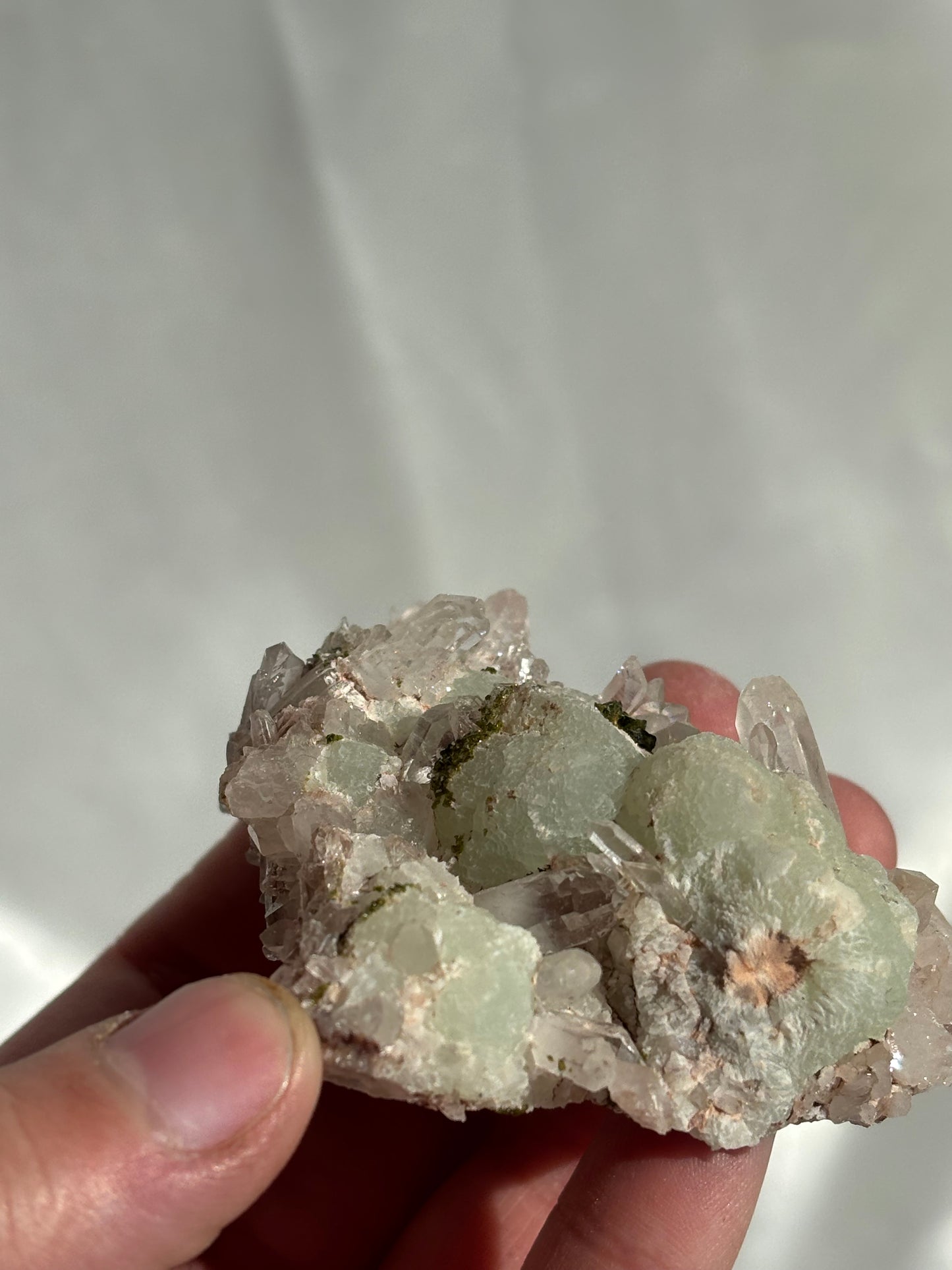Prehnite And Epidote On Quartz Cluster