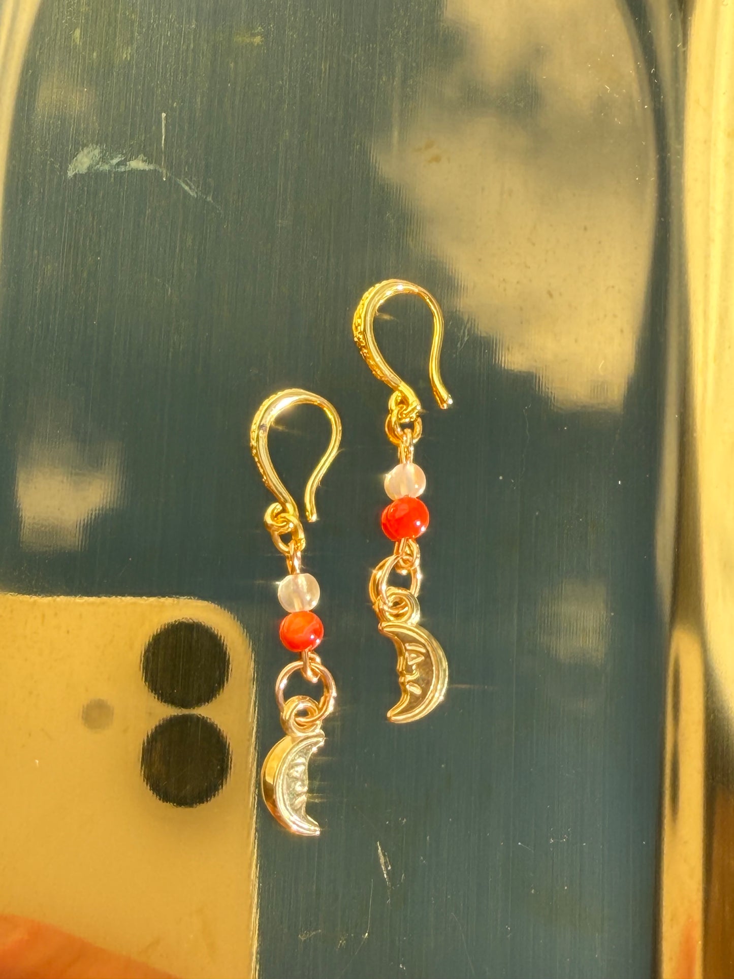Carnelian And Clear Quartz Gold Earrings