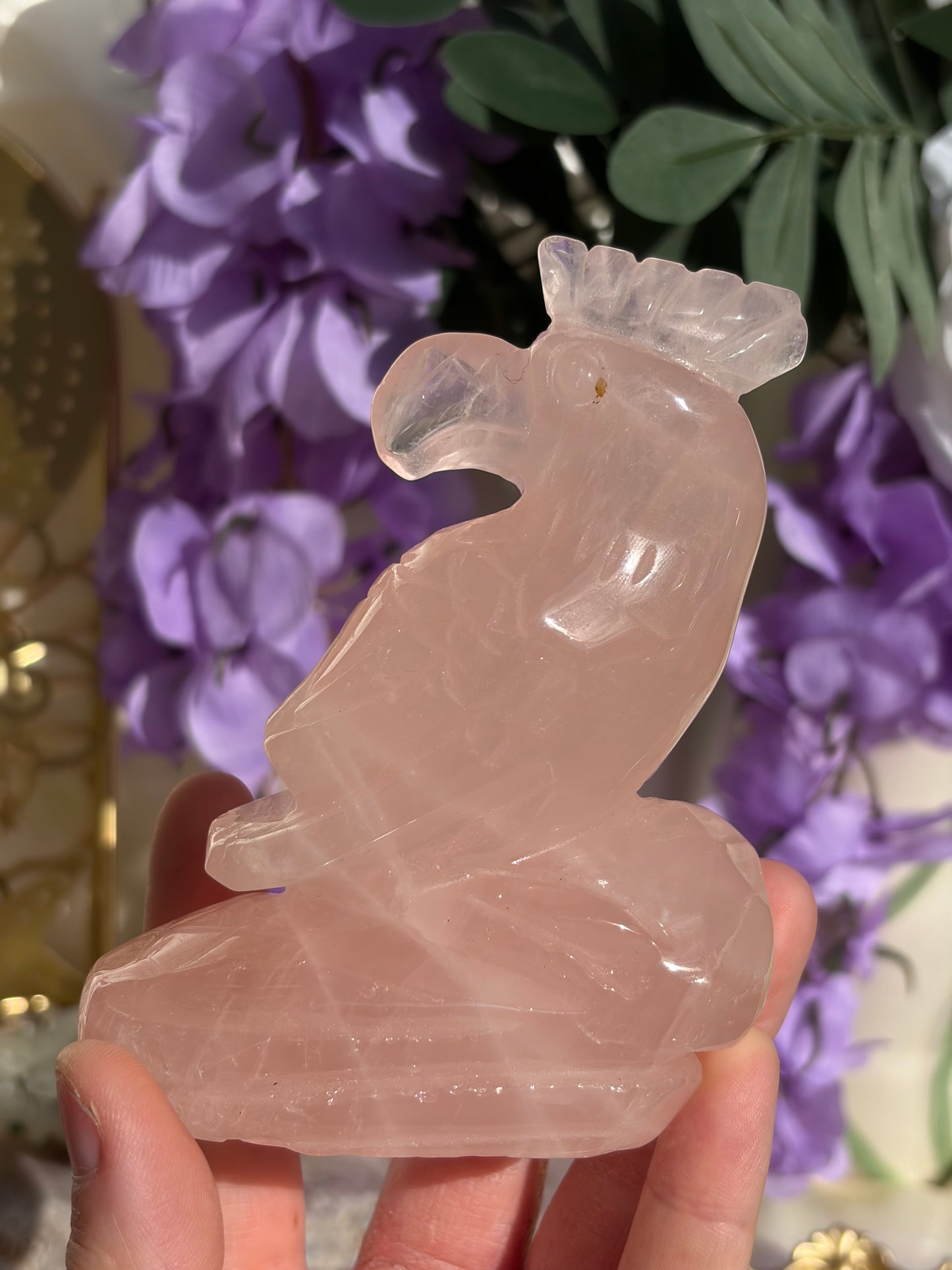 Rose Quartz Parrot Bird Carving