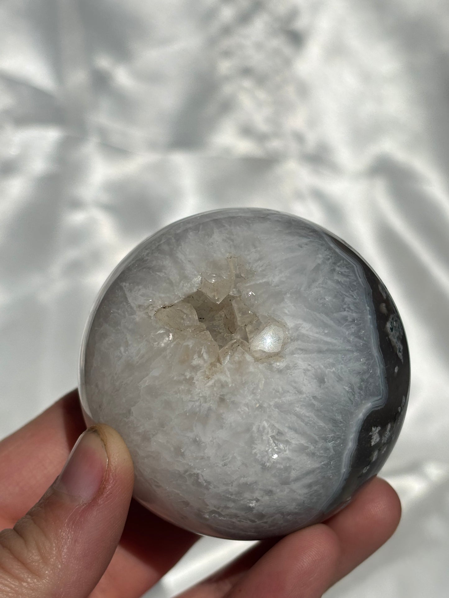 Moss Agate Sphere With Druzy