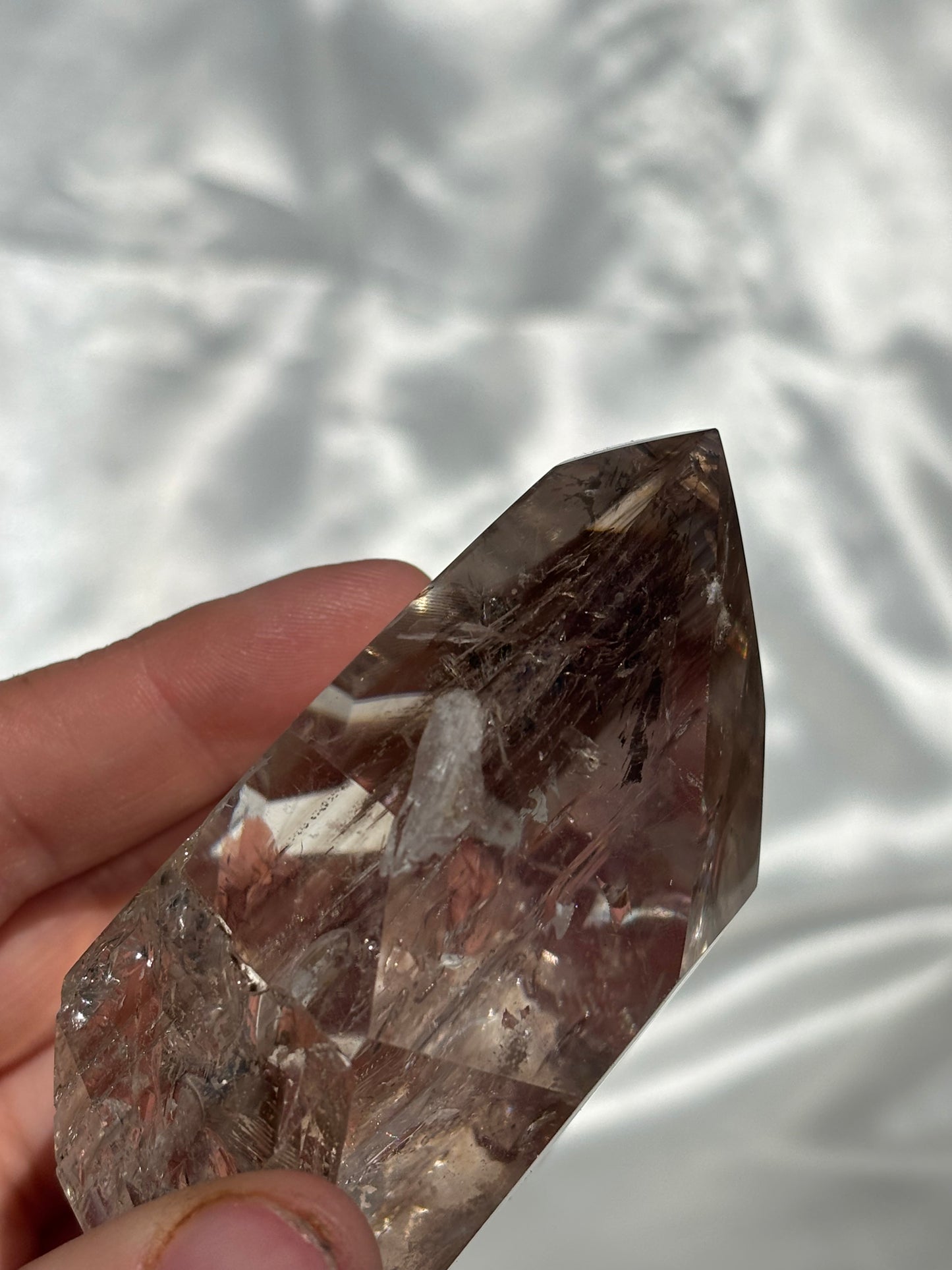Included Quartz Tower With Smokey Quartz Phantoms And Rainbows
