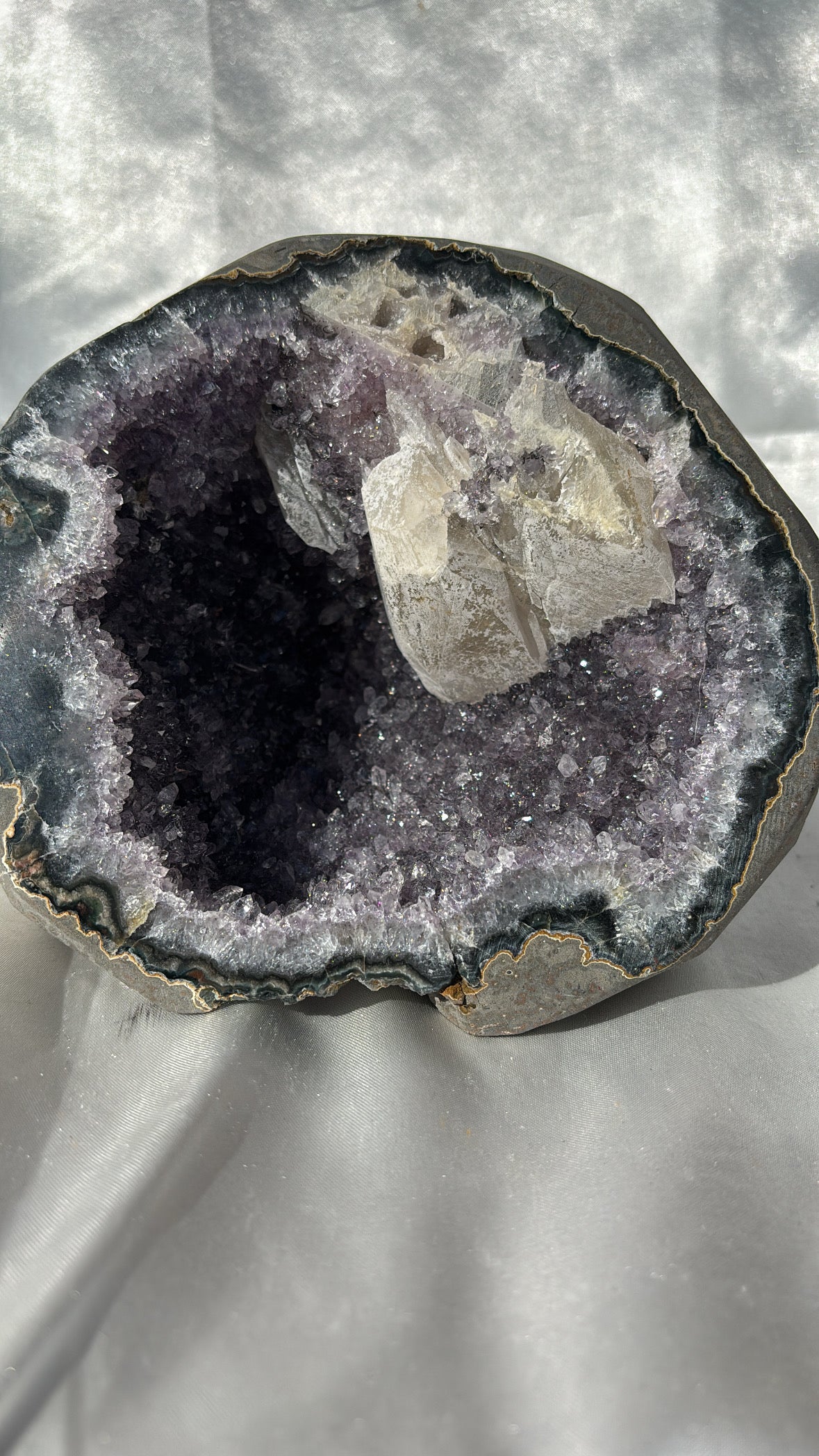 Amethyst Polished Edge Cave With Calcite Inclusion 2.3kg