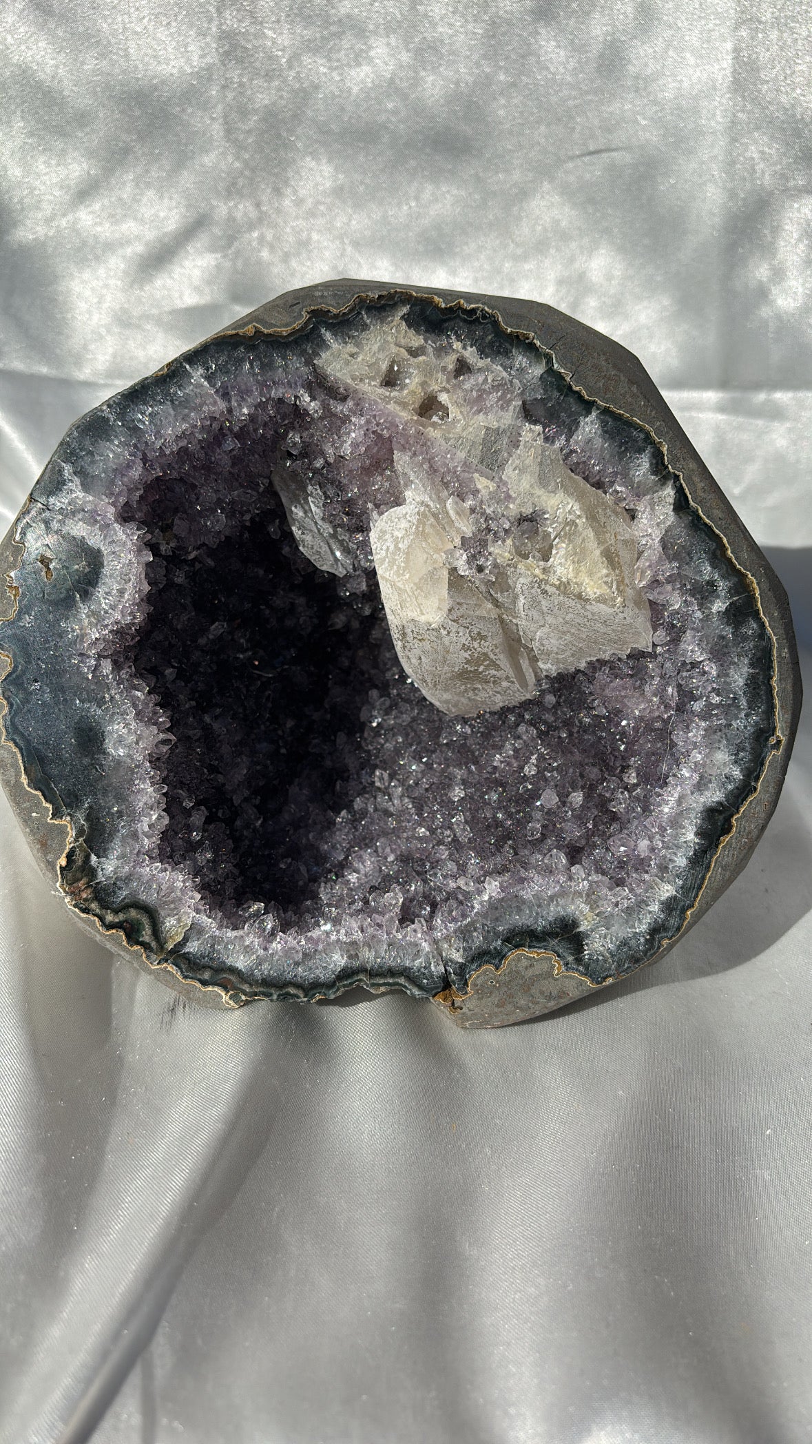 Amethyst Polished Edge Cave With Calcite Inclusion 2.3kg