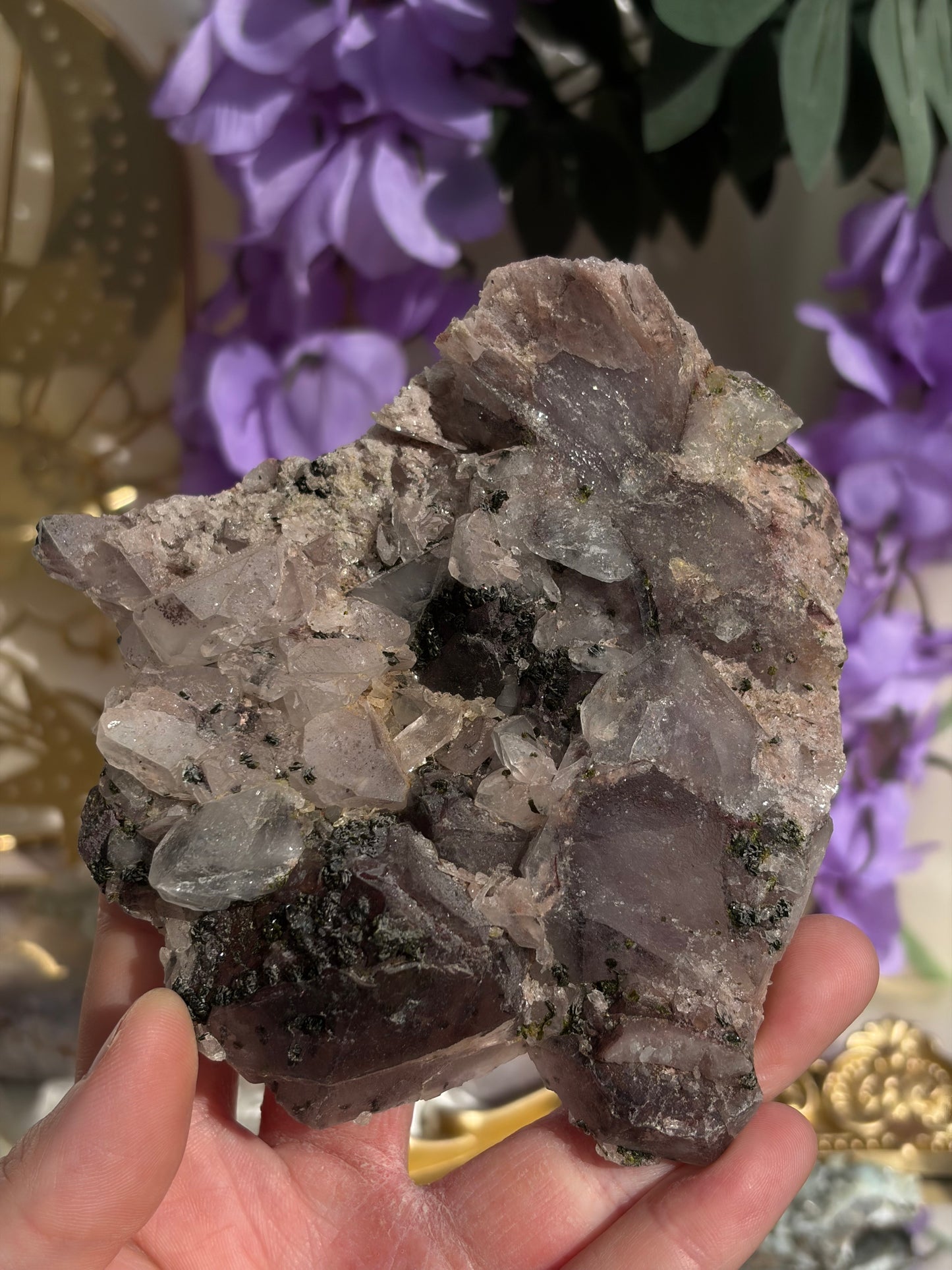 Epidote And Quartz With Amethyst Cluster