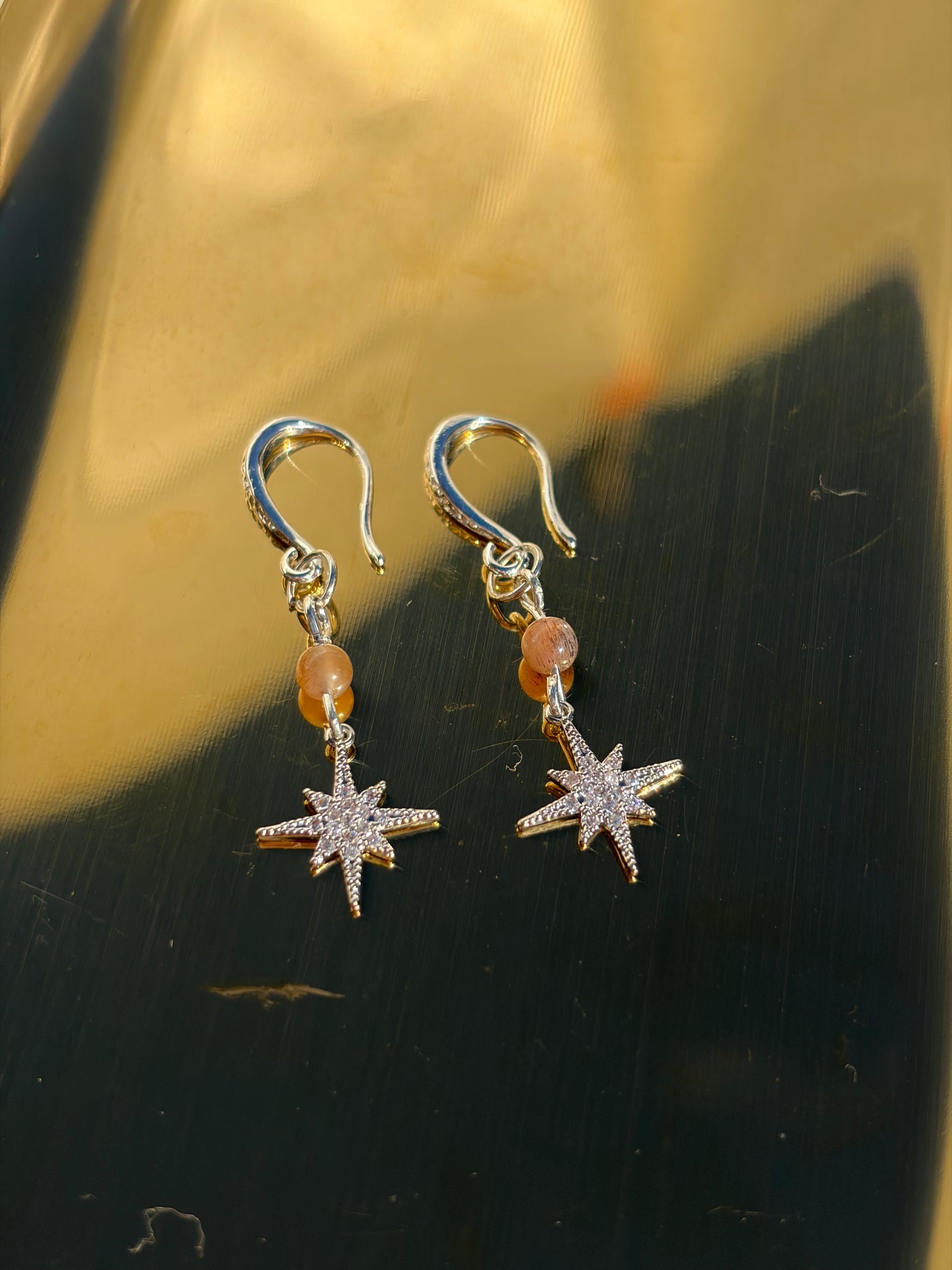 Sliver Peach Moonstone Earrings