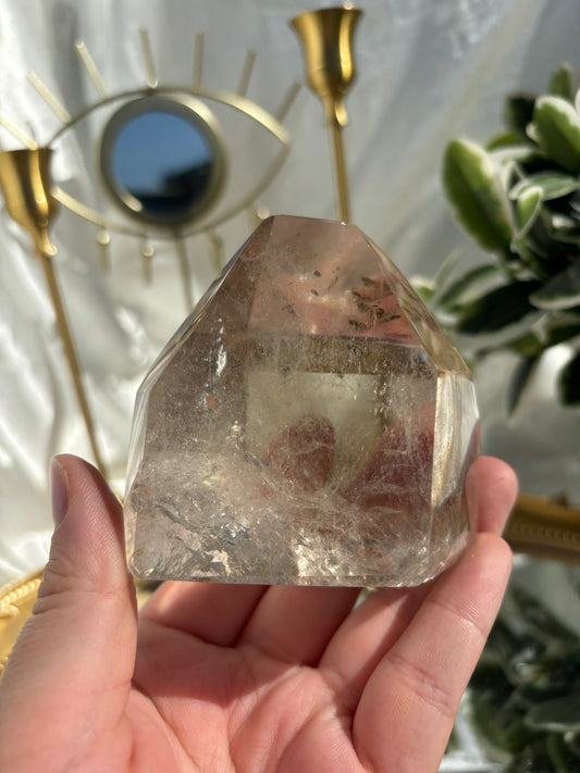 Light Smokey Quartz Tower With Green Tourmaline Inclusion