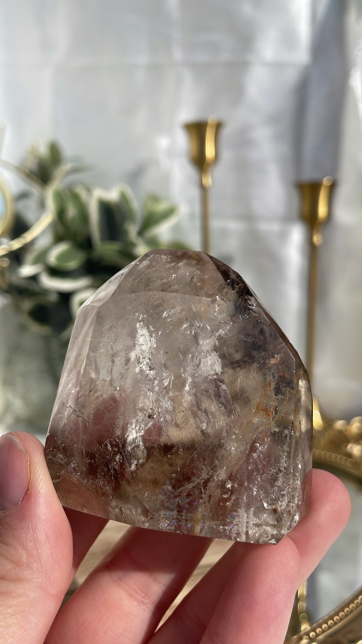 Inclusion Quartz Piece Has Smokey Quartz And Golden Healer