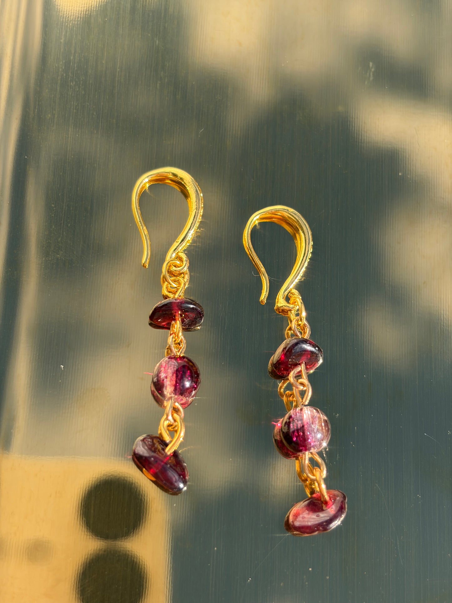 Gold Garnet Chip Earrings