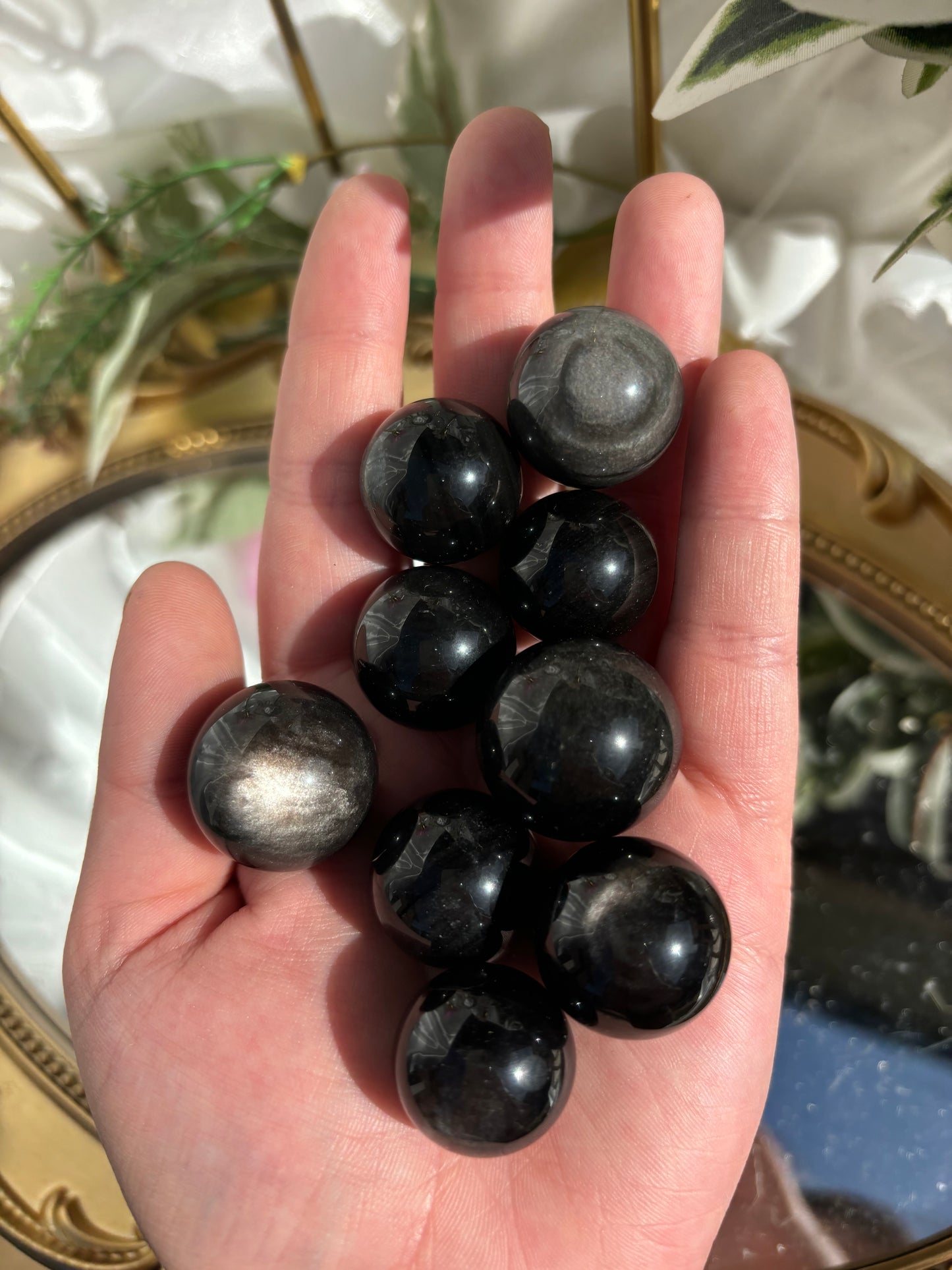 Sliver Sheen Obsidian Mini Spheres