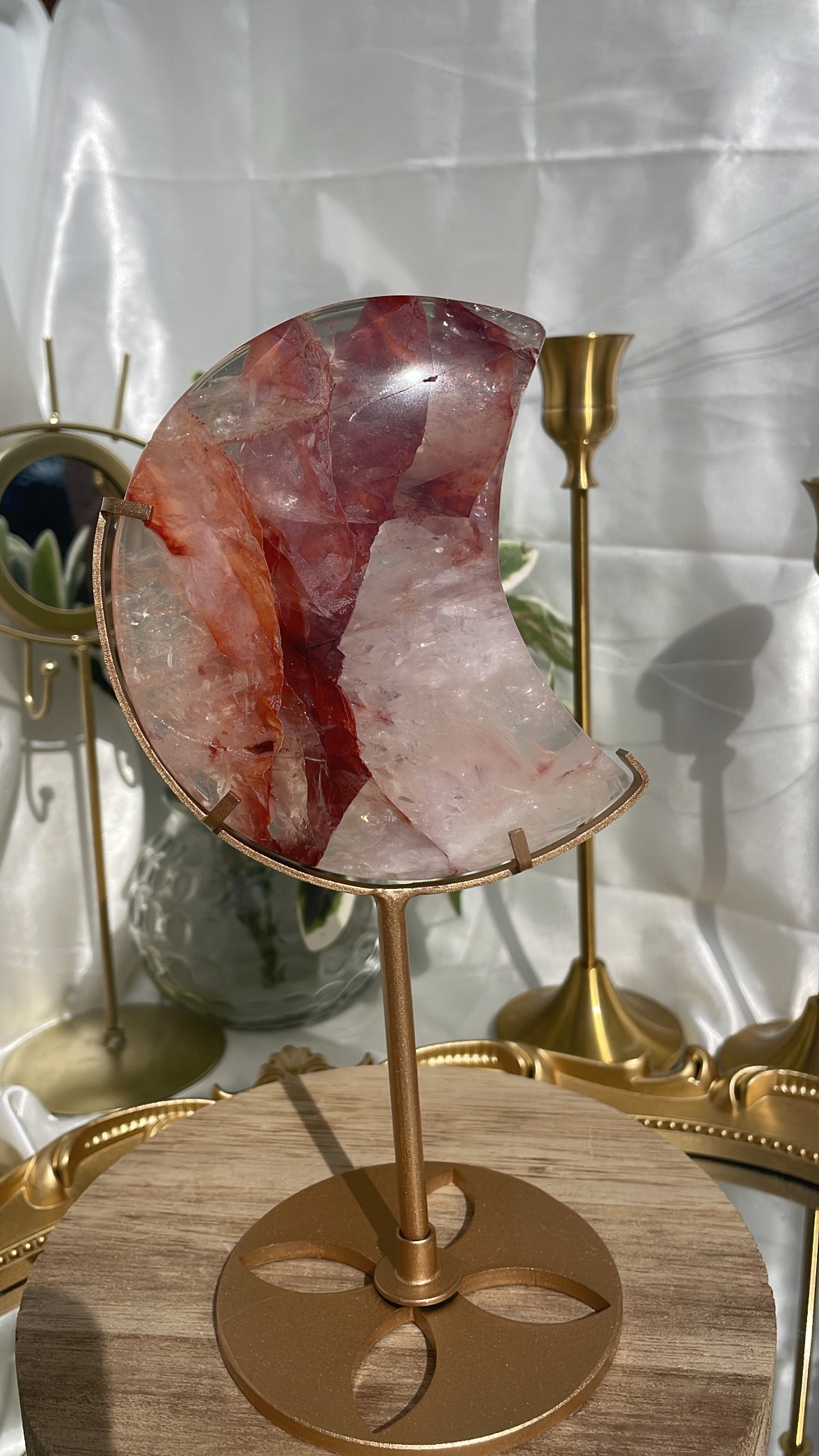 High Quality Fire Quartz Moon On Stand