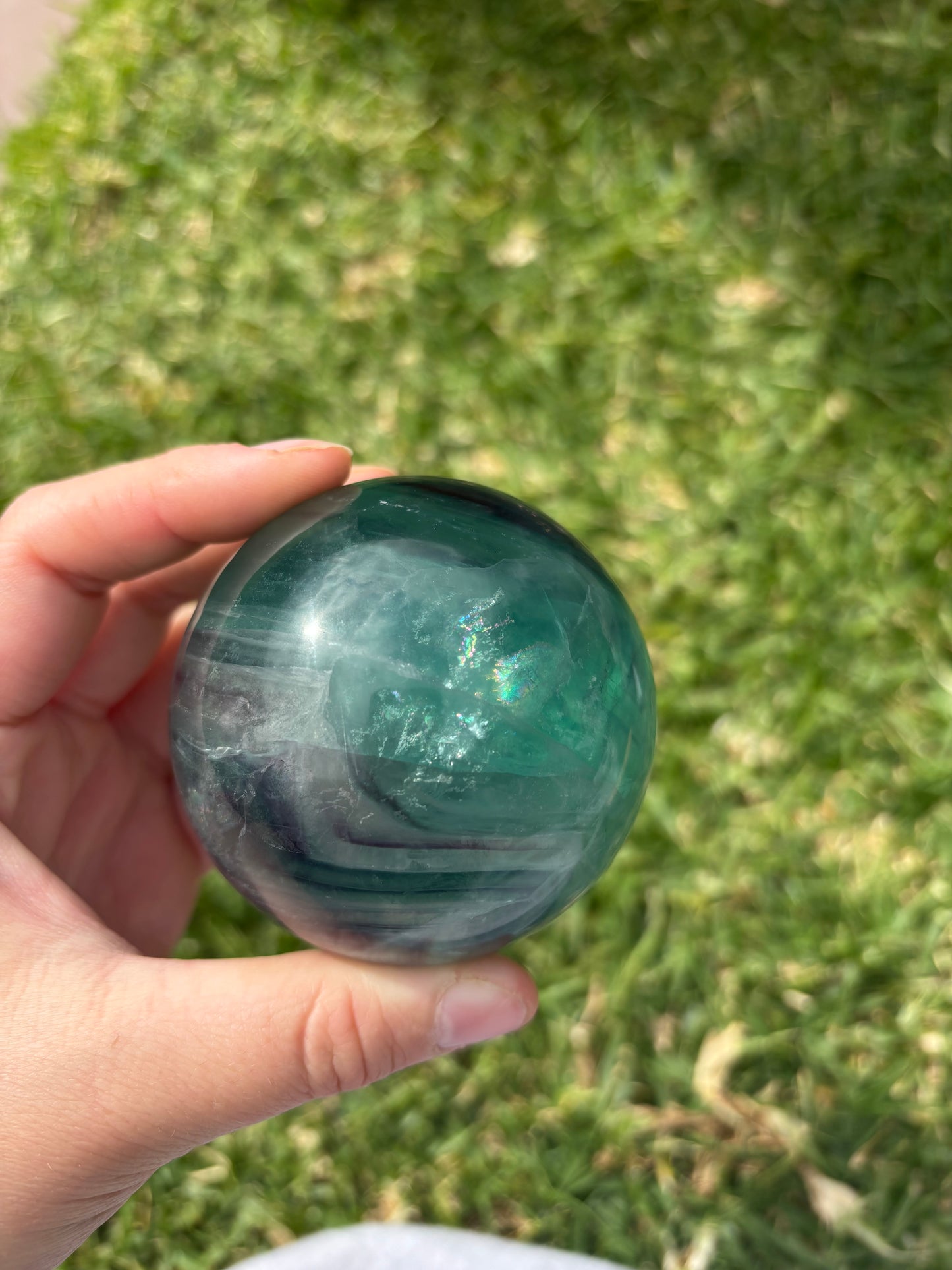 Rainbow Fluorite Sphere With Rainbows And Banding