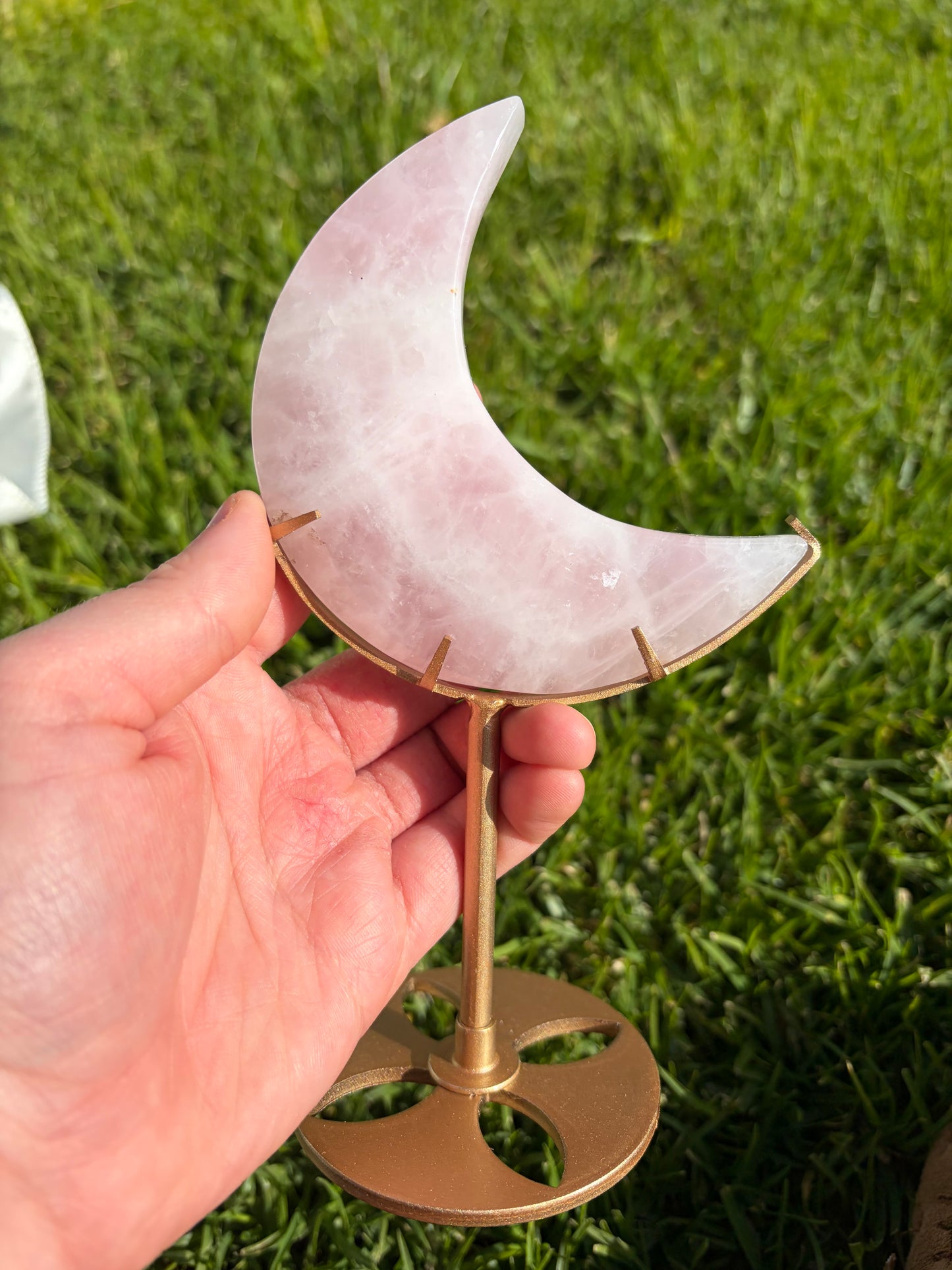 Rose Quartz Moon On Stand