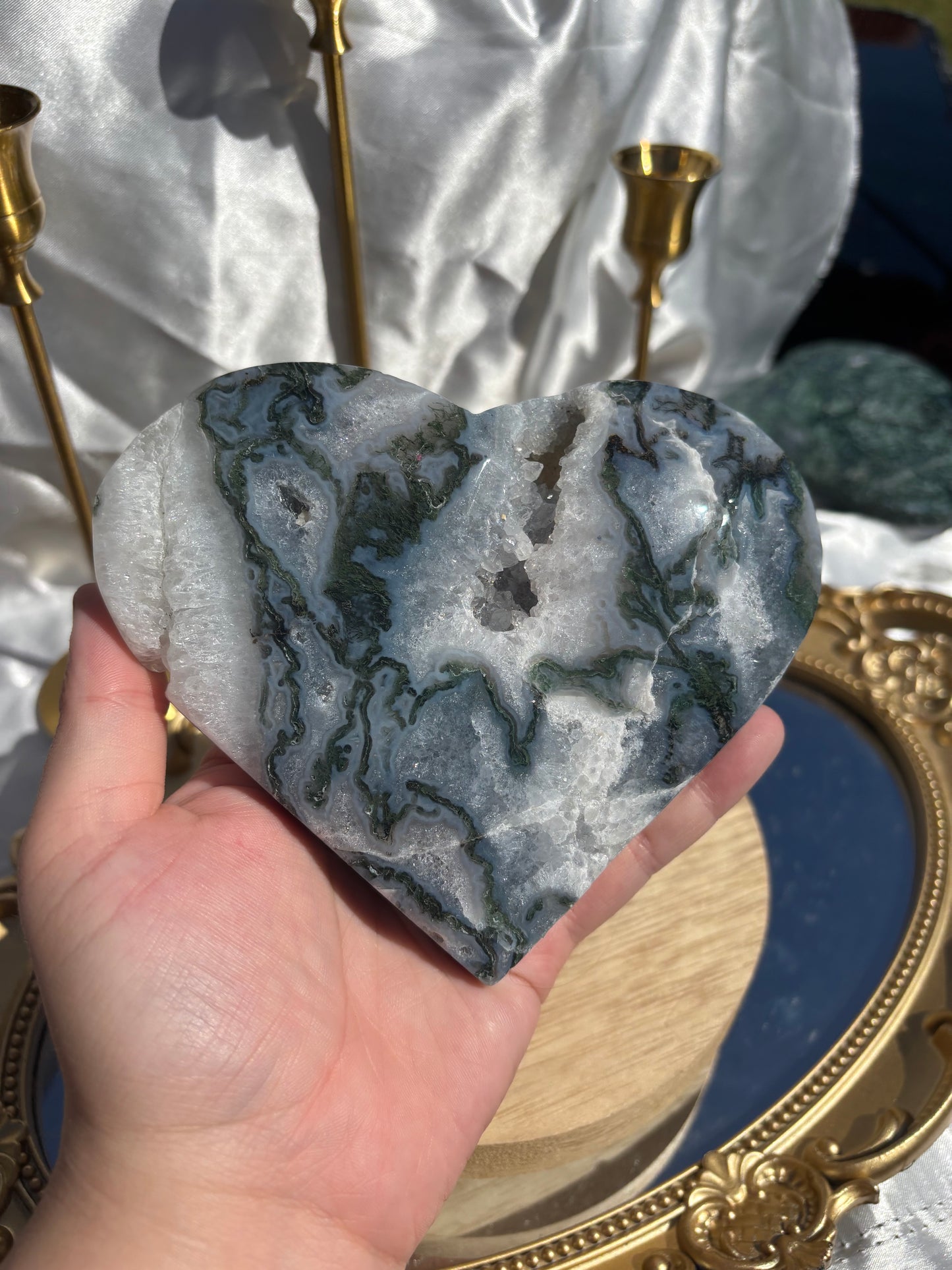 Moss Agate Heart(Discounted Slighty Cracked)