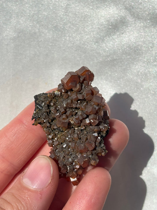 Vanadinite On Black Barite Cluster