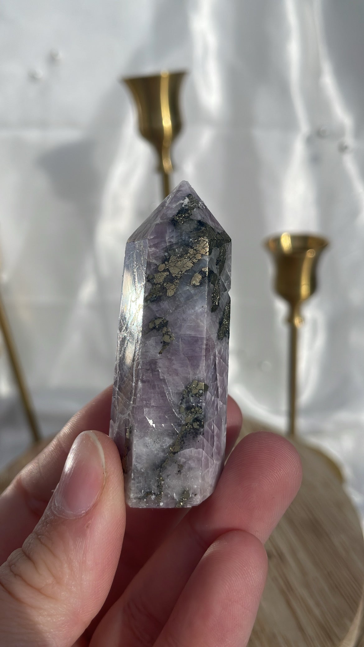 Kunzite With Pyrite Point