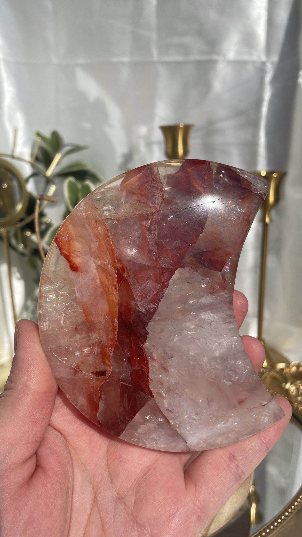 High Quality Fire Quartz Moon On Stand