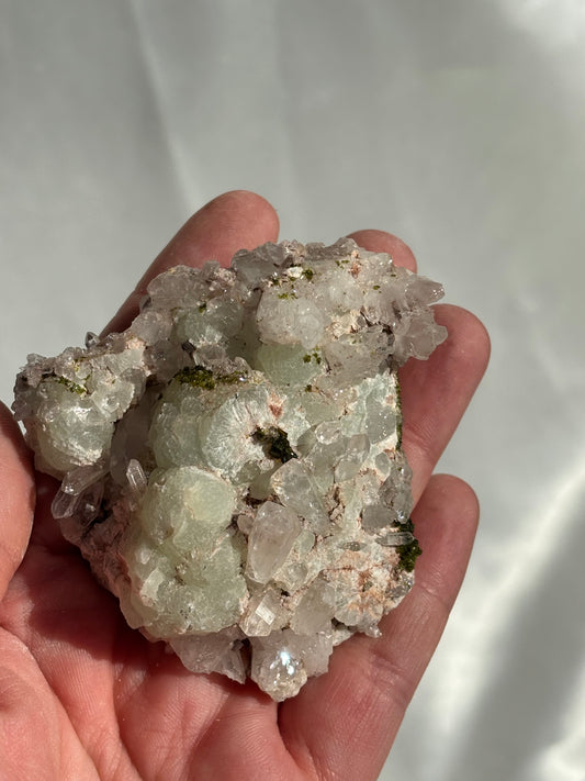 Prehnite And Epidote On Quartz Cluster