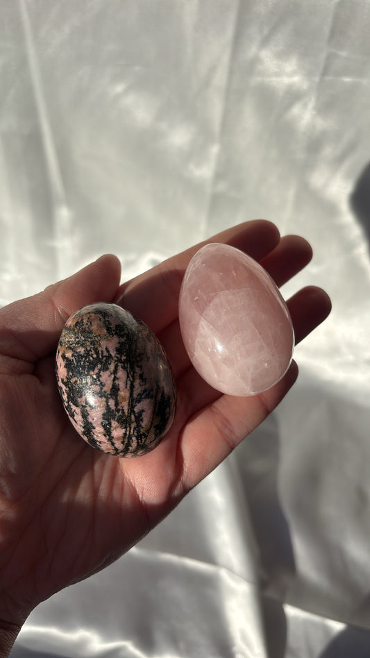 Rhodonite And Rose Quartz Egg Bundle