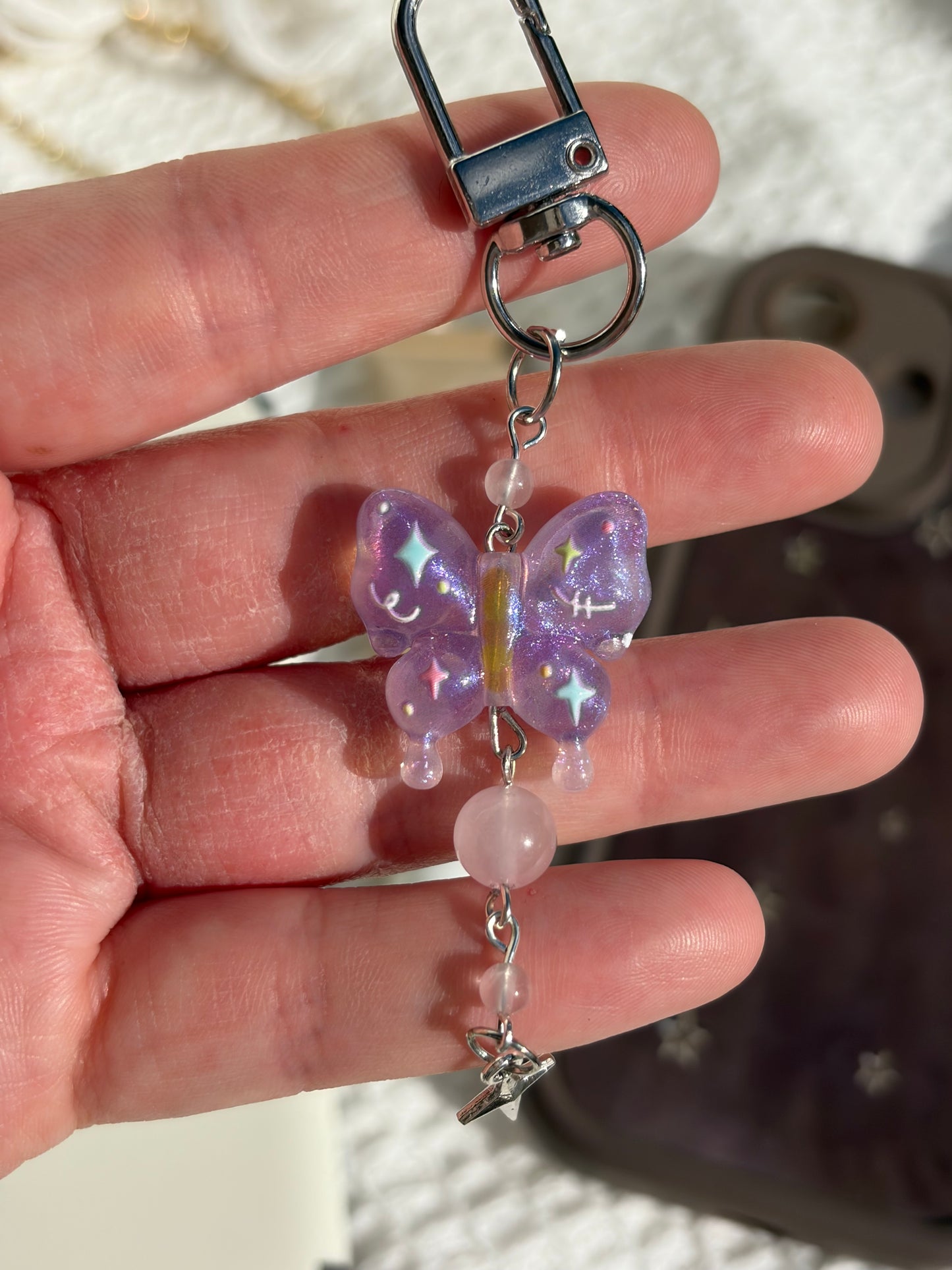 Purple Sliver Mini Charm Accessory With Clear And Rose Quartz (MAIA)