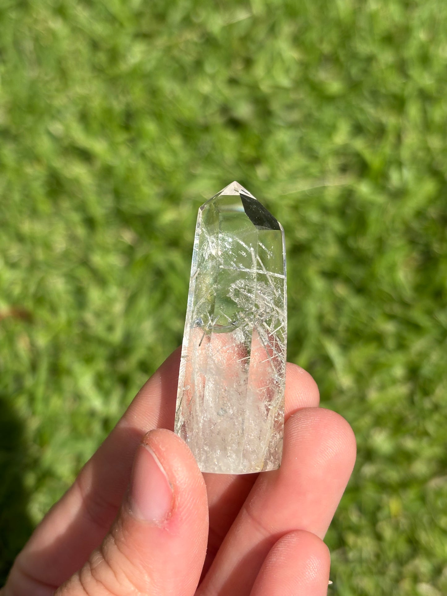 Clear Quartz Point With White Rutile