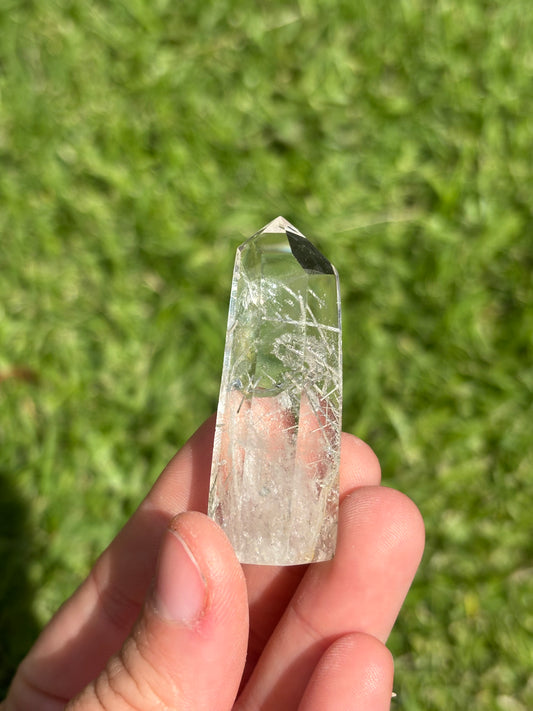 Clear Quartz Point With White Rutile