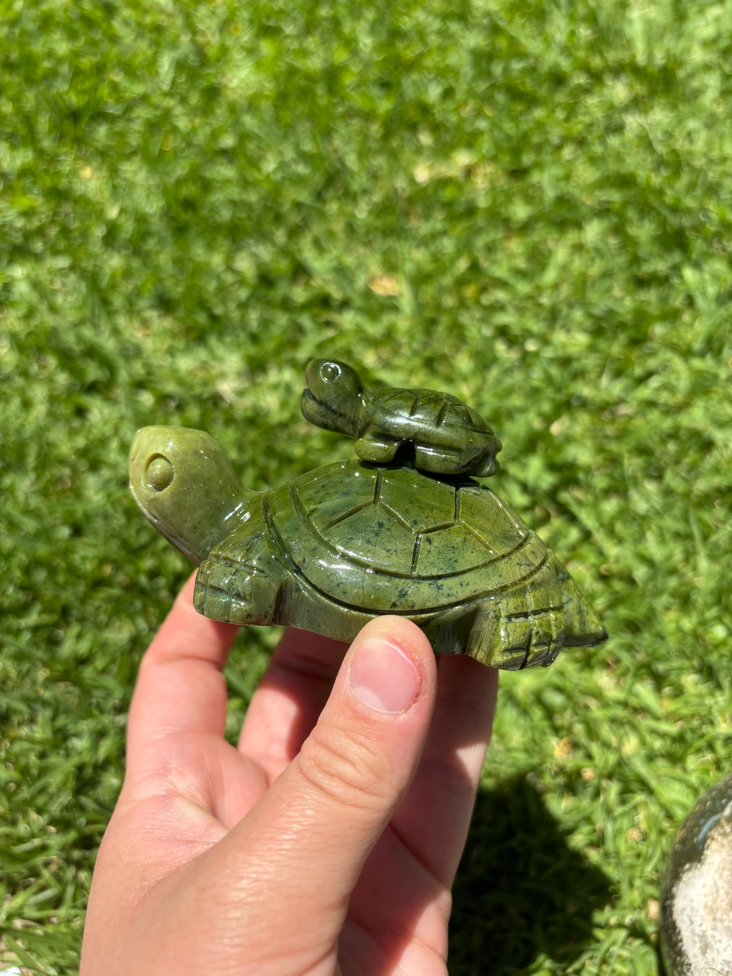 Serpentine Mama And Baby Turtle Carving