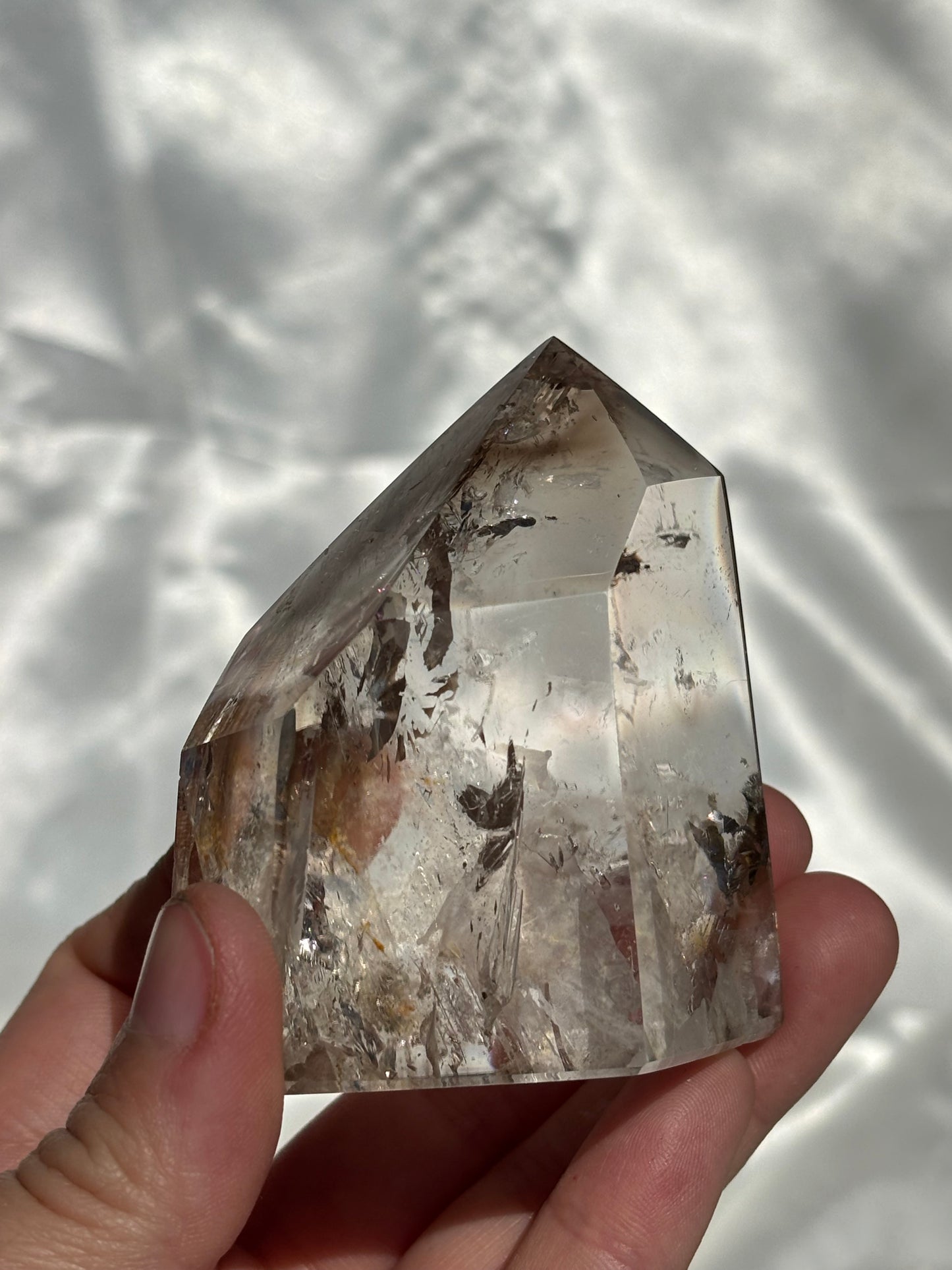 Included Quartz Tower With Smokey Quartz Phantoms And Rainbows