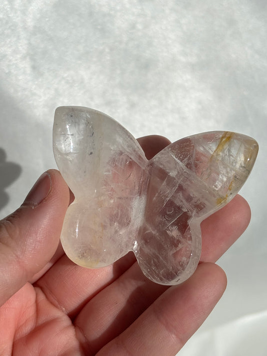 Clear Quartz 3D Butterfly With Golden Healer Inclusion