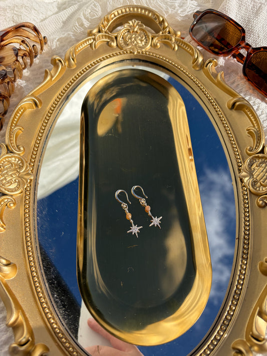 Sliver Peach Moonstone Earrings
