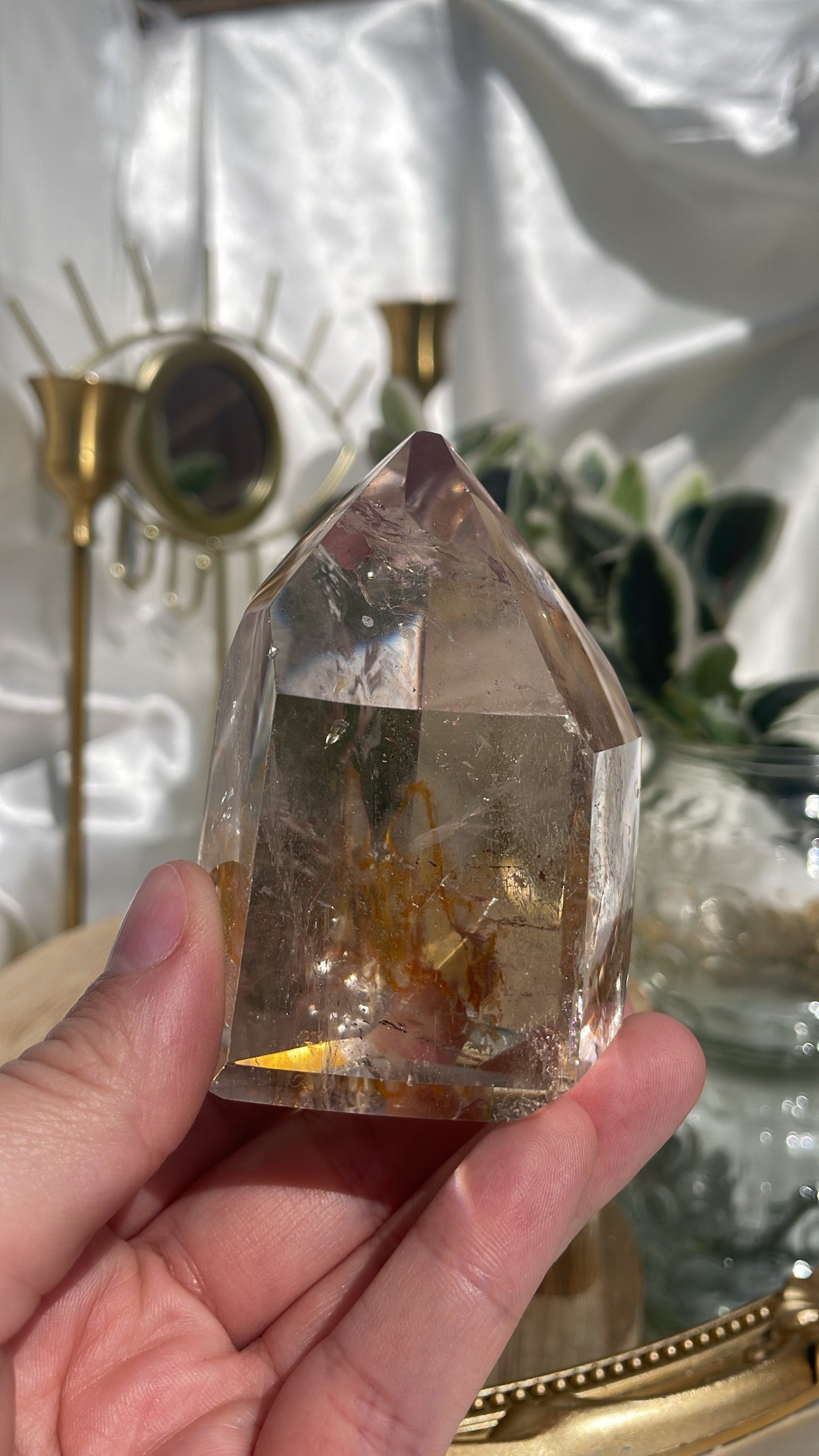 Smokey Quartz Tower With Golden Healer Inclusion