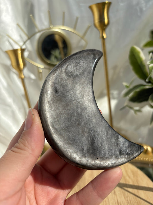 Sliver Sheen Obsidian Moon On Stand