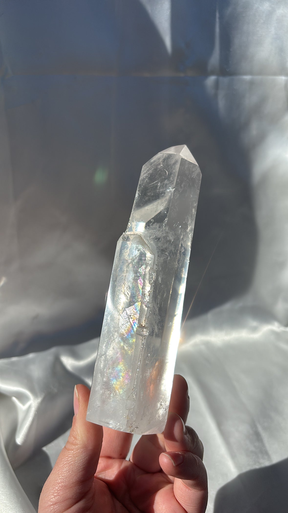 Clear Quartz Tower With Natural Double Point