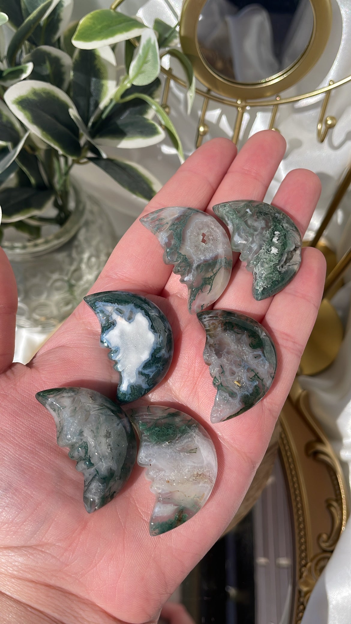 Moss Agate Moon Faces