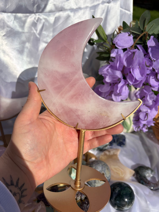 Rose Quartz Moon On Stand