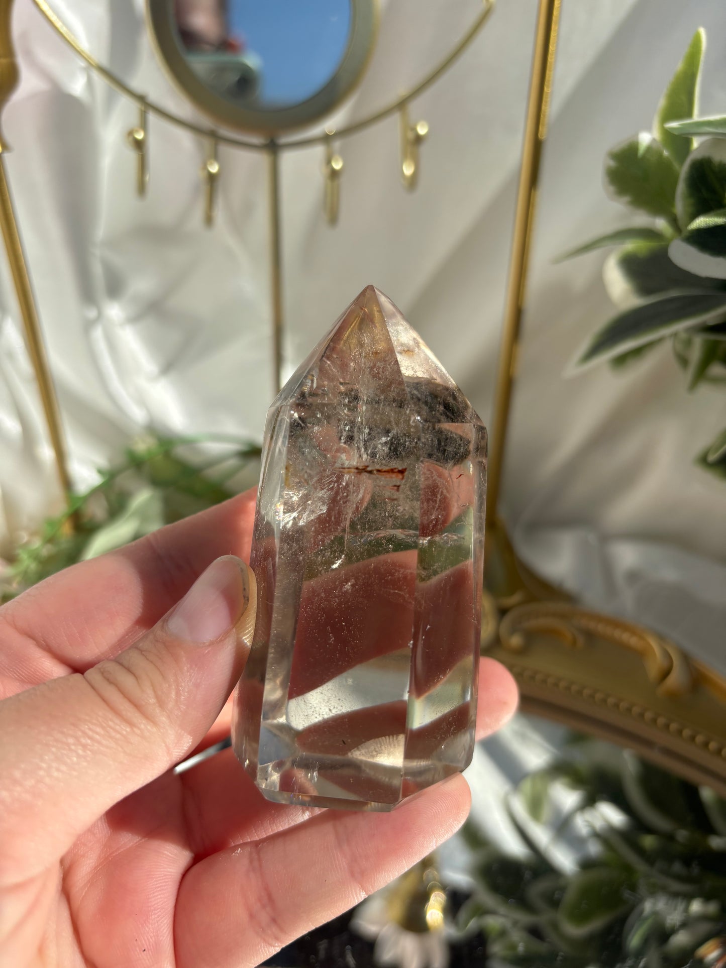 Light Smokey Quartz Point With Green Tourmaline Inclusion