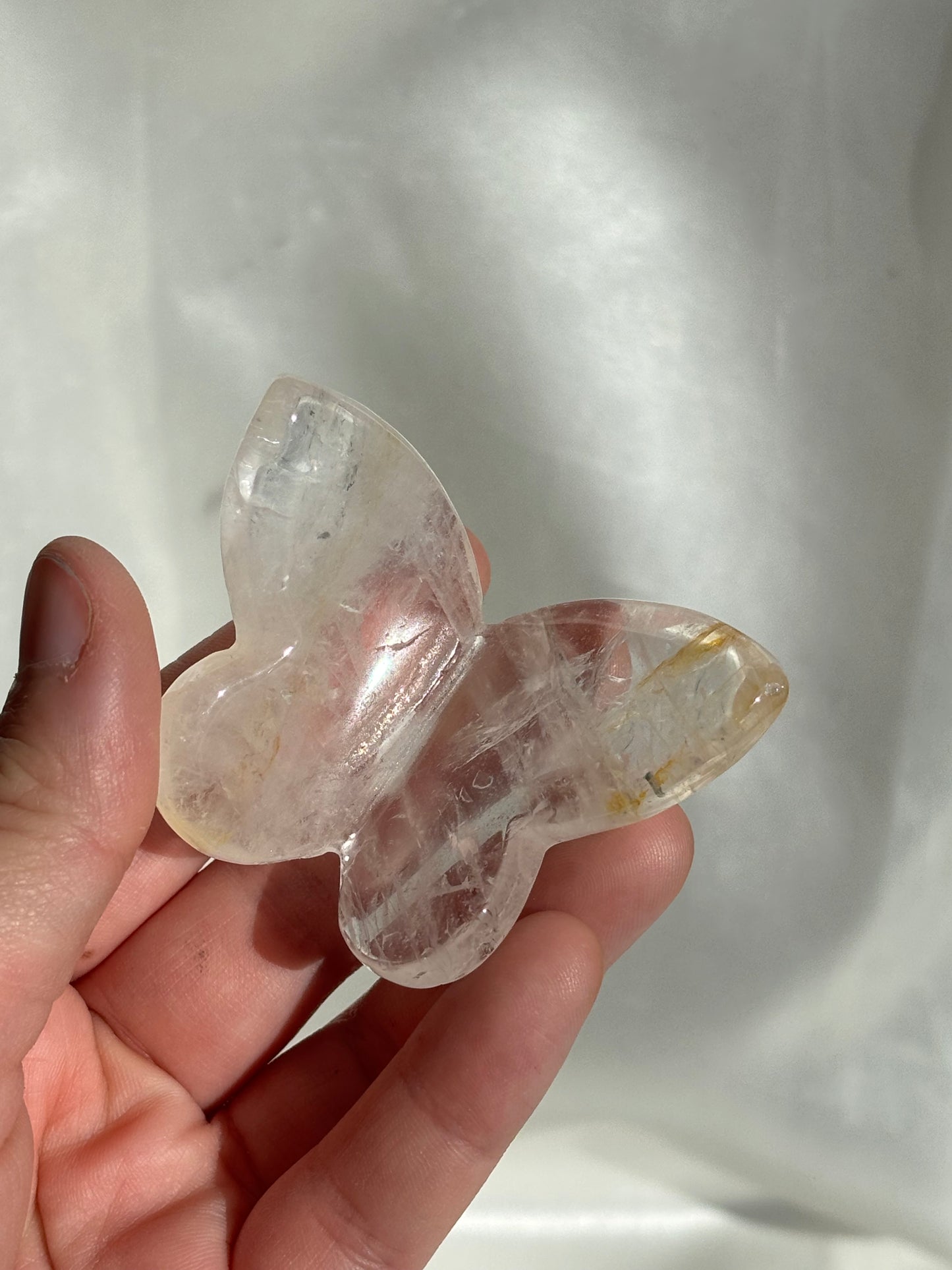 Clear Quartz 3D Butterfly With Golden Healer Inclusion