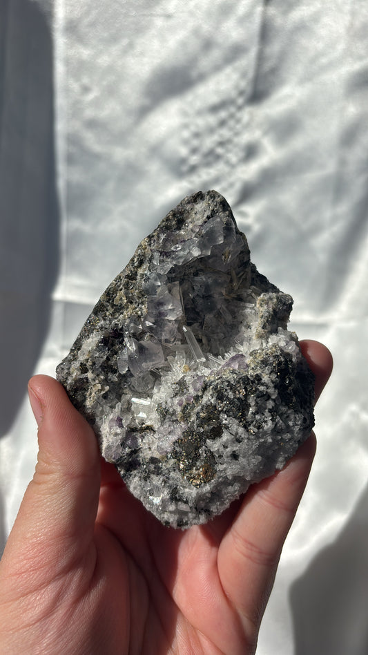 Fluorite With Pyrite And Quartz From Zhejiang