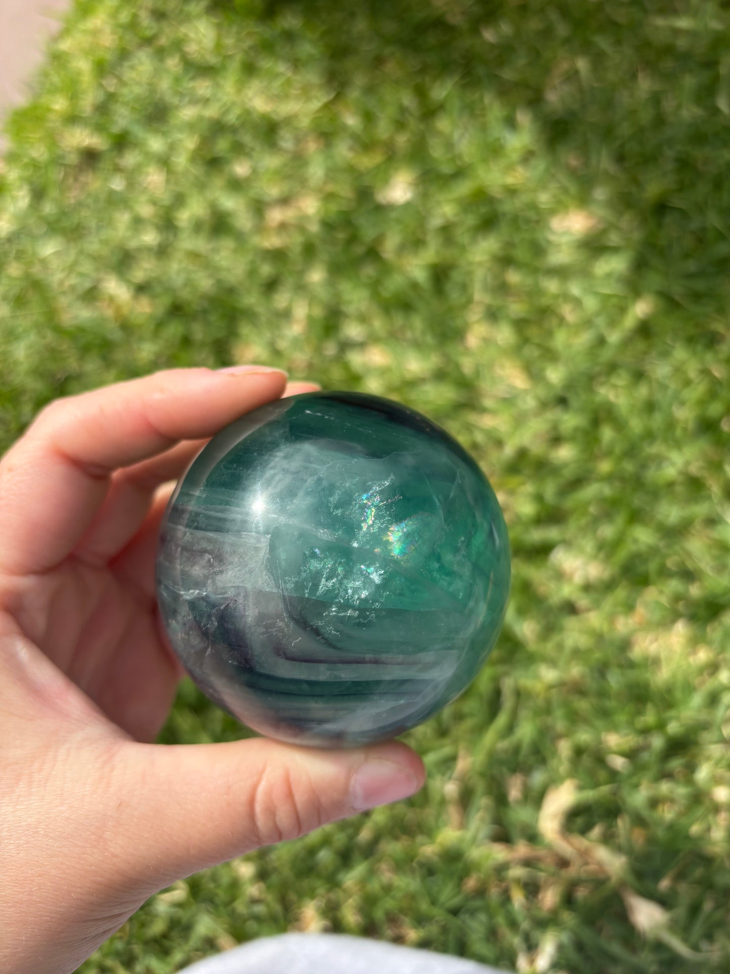 Rainbow Fluorite Sphere With Rainbows And Banding
