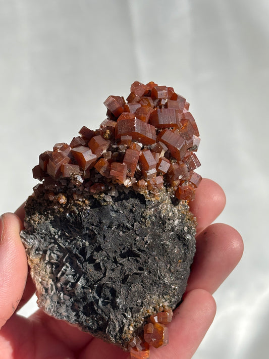 Vanadinite On Black Barite Specimen