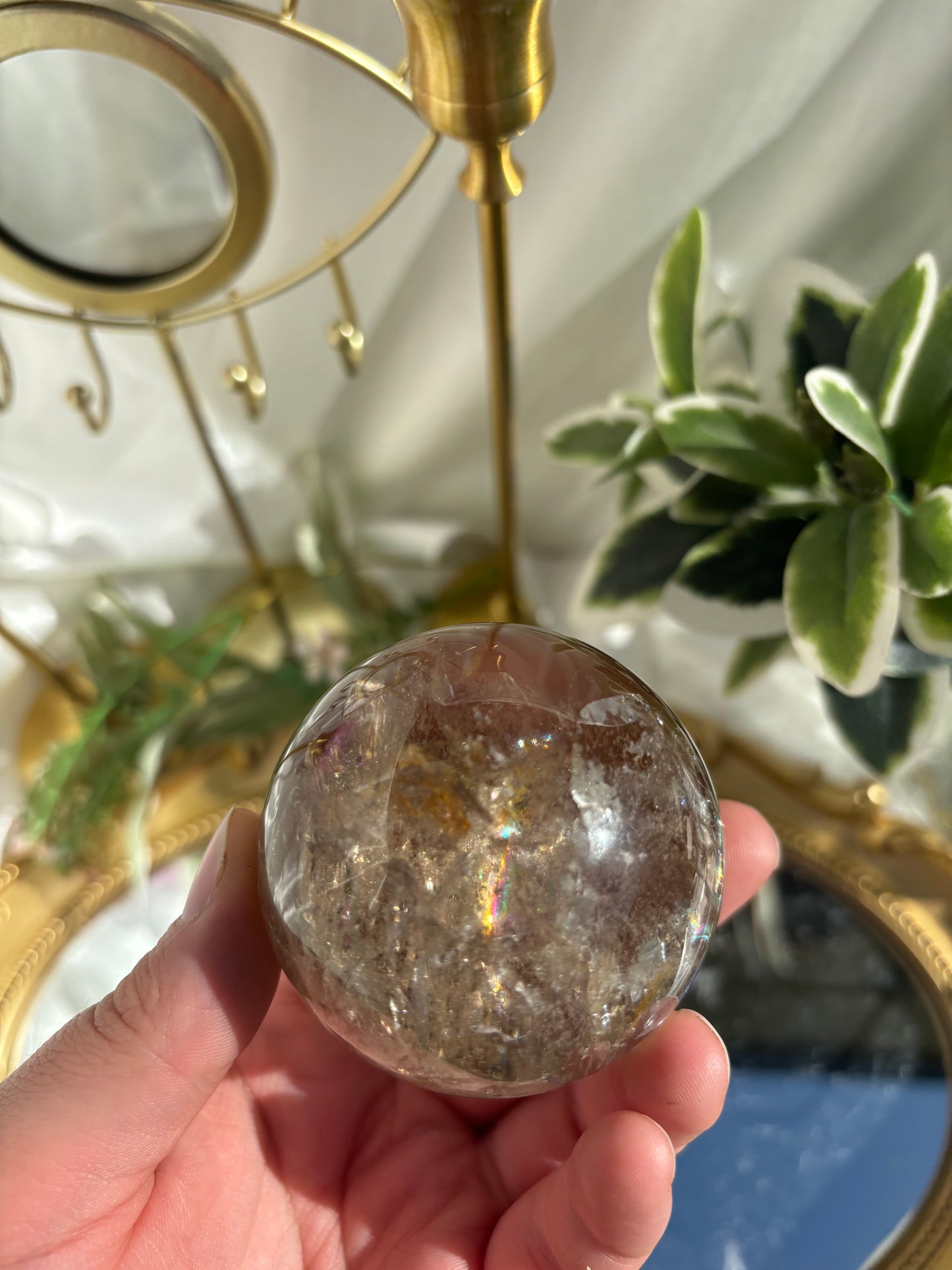 High Quality Smokey Quartz Sphere With Rainbows