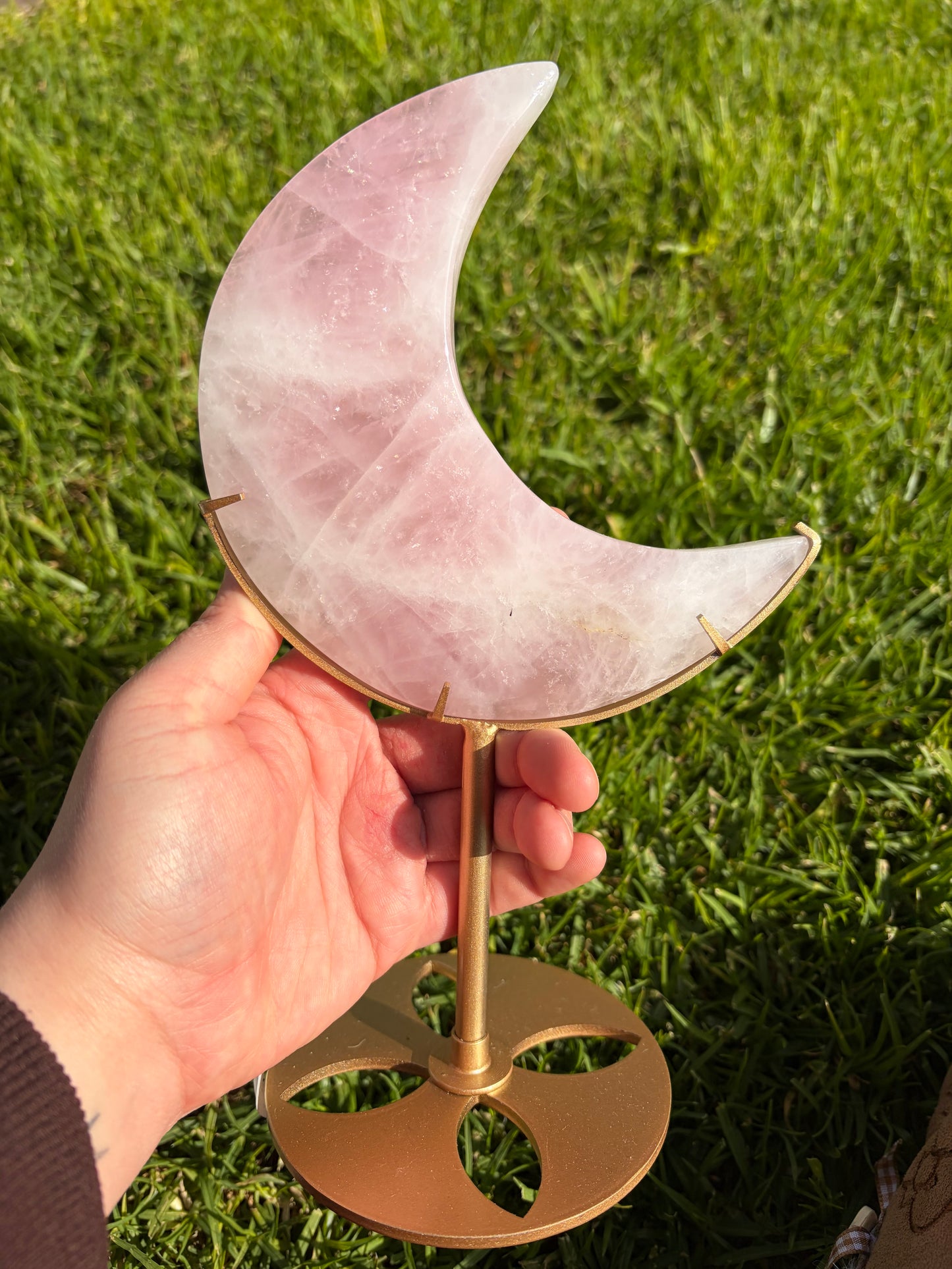 Rose Quartz Moon On Stand