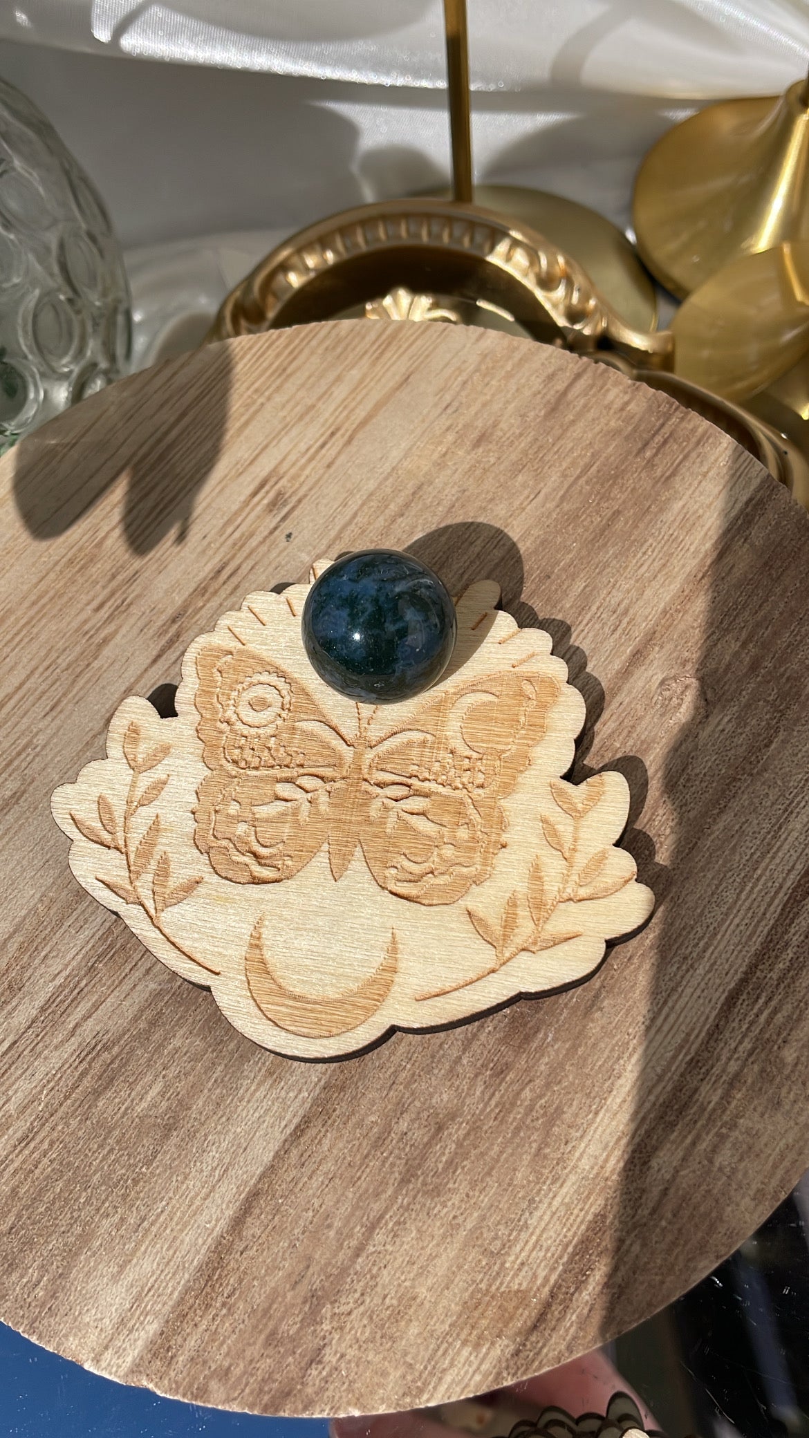 Wooden Butterfly With Moon Sphere Stand