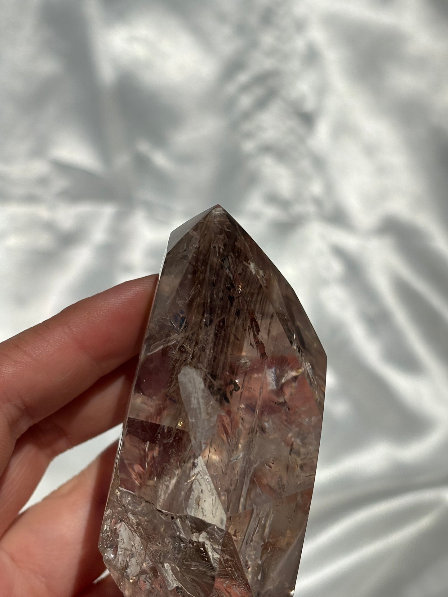 Included Quartz Tower With Smokey Quartz Phantoms And Rainbows