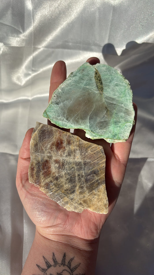 Moonstone And Green Moonstone Slice Bundle